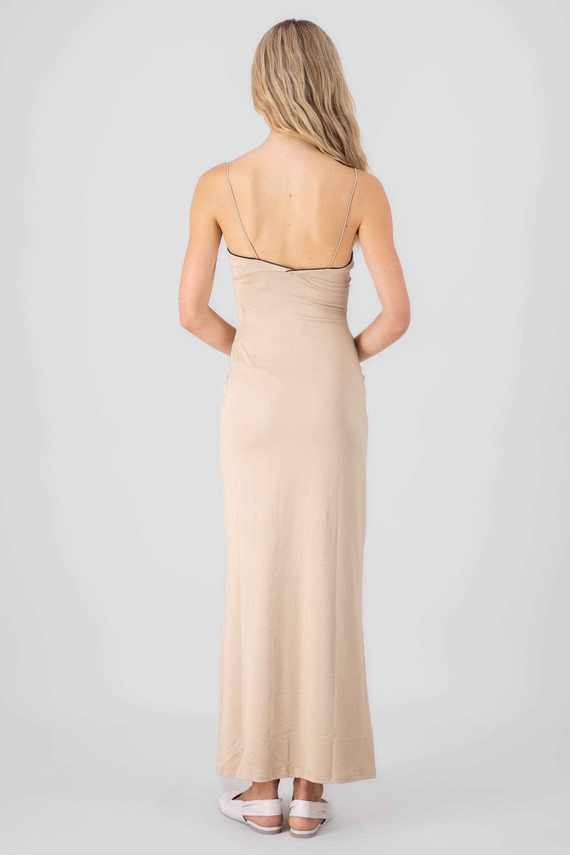 Solid Maxi Dress with Bow Detail KHAKI