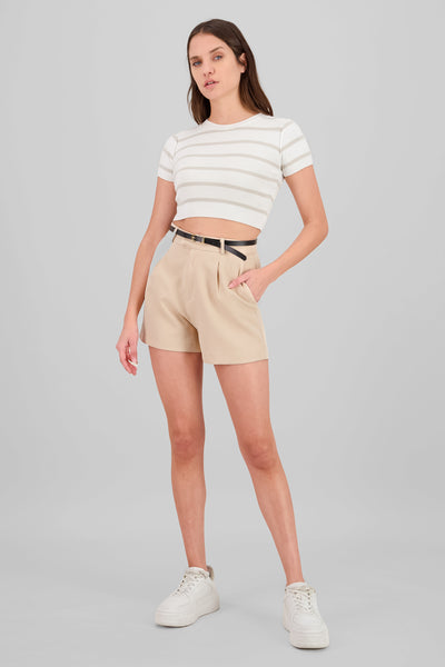 Pleats Shorts with Belt WHITE