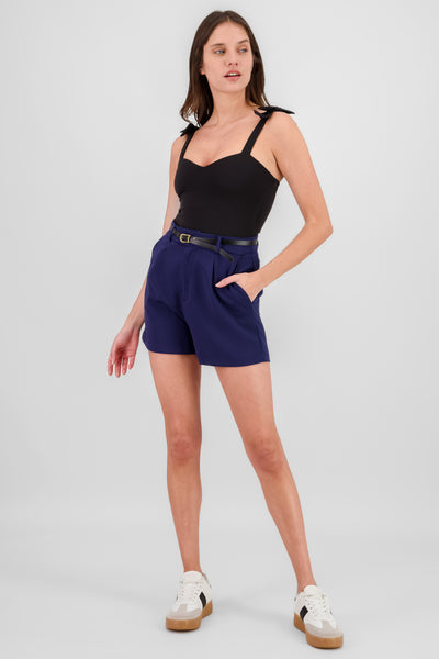 Pleats Shorts with Belt DARK GRAY