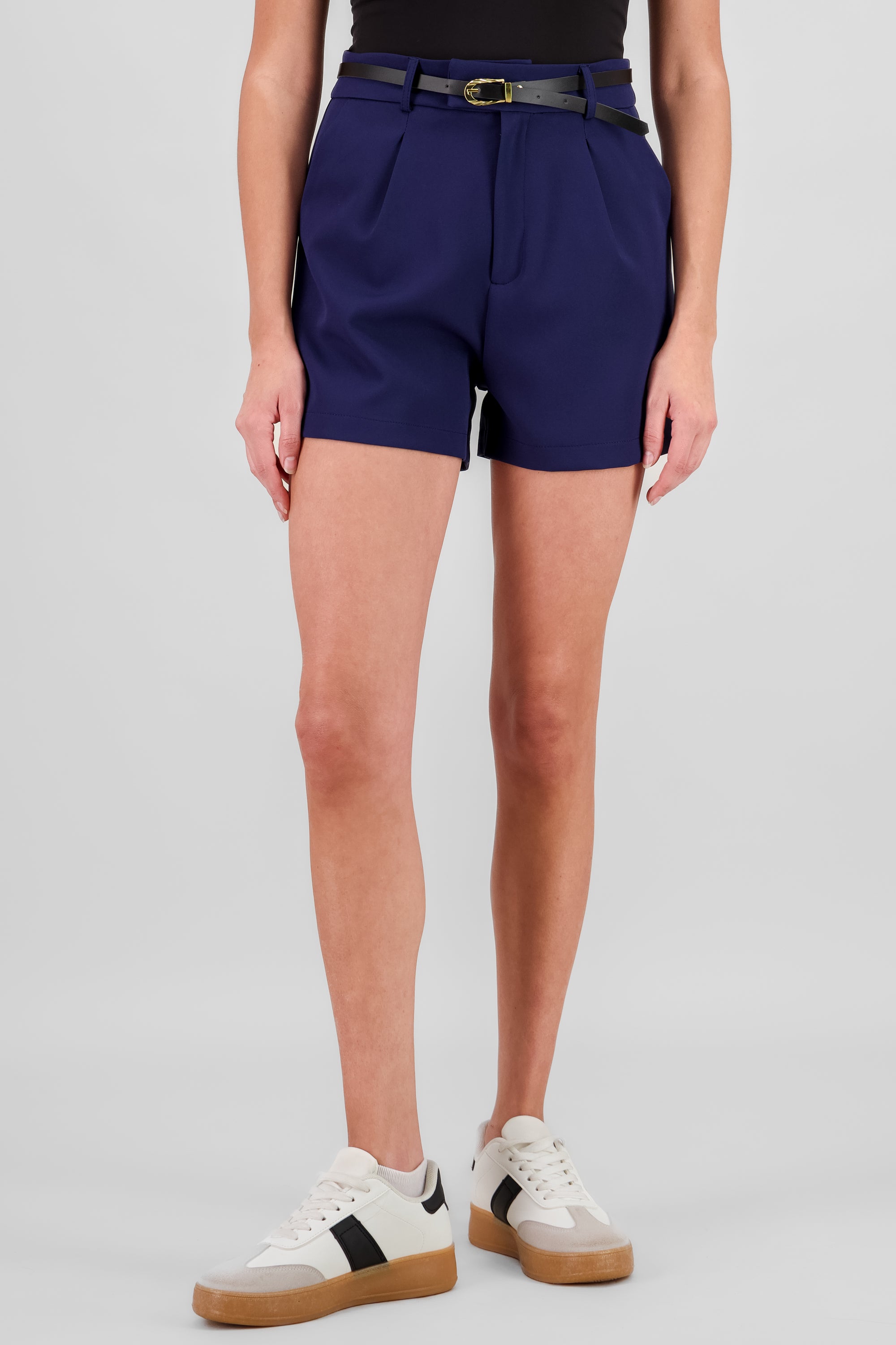 Pleats Shorts with Belt NAVY