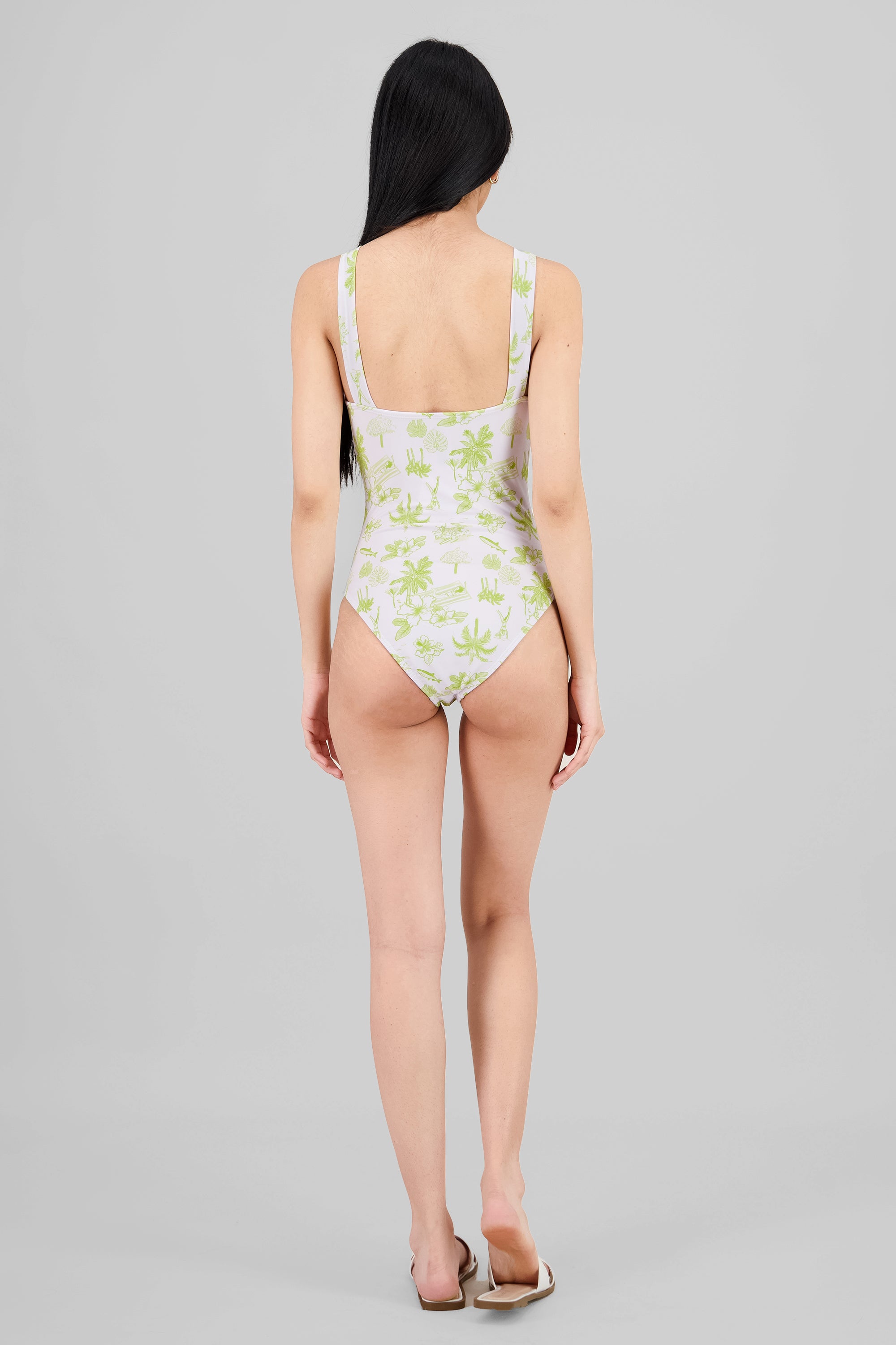 Beach Print Swimsuit LIME GREEN