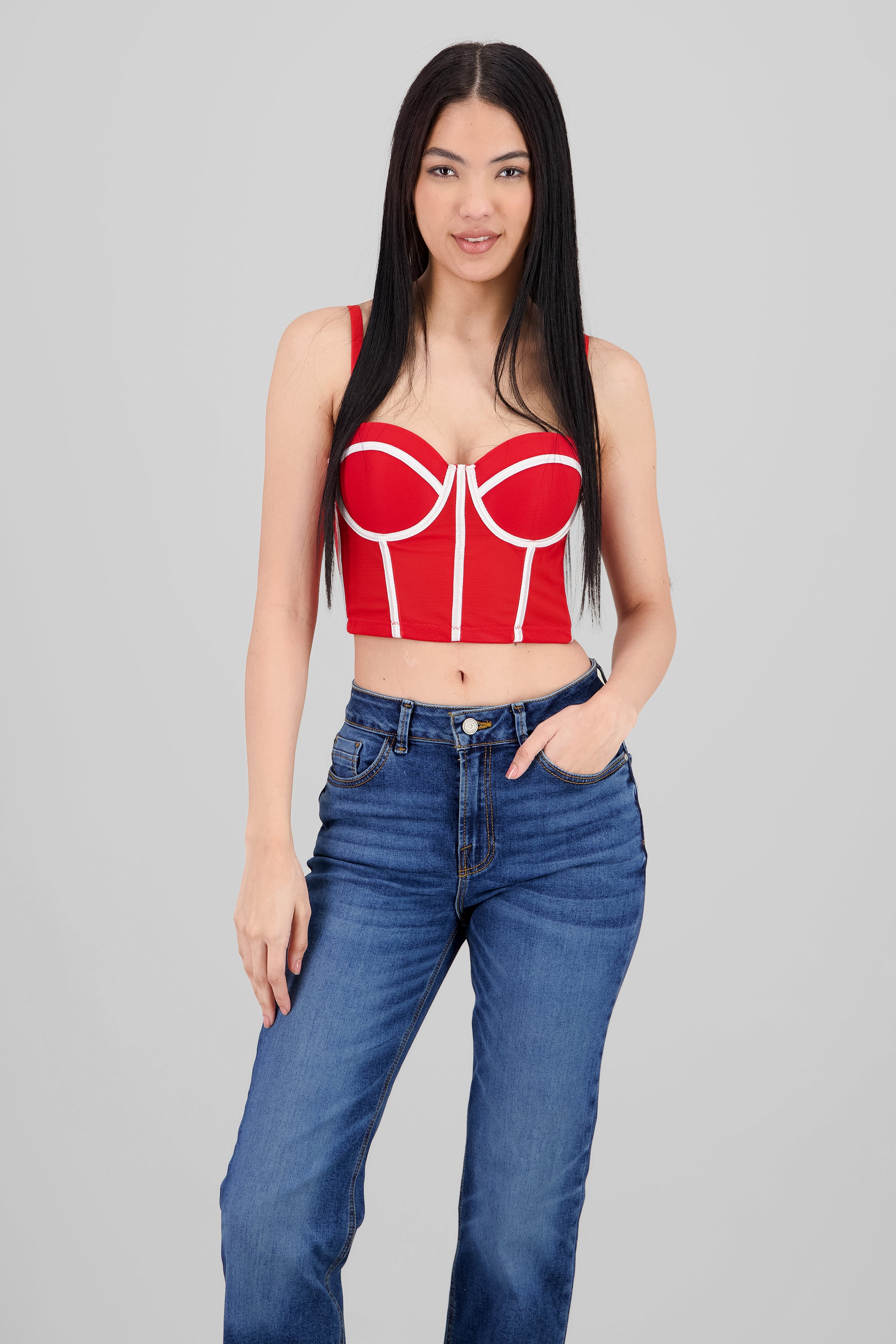 Contrast Corset Top RED