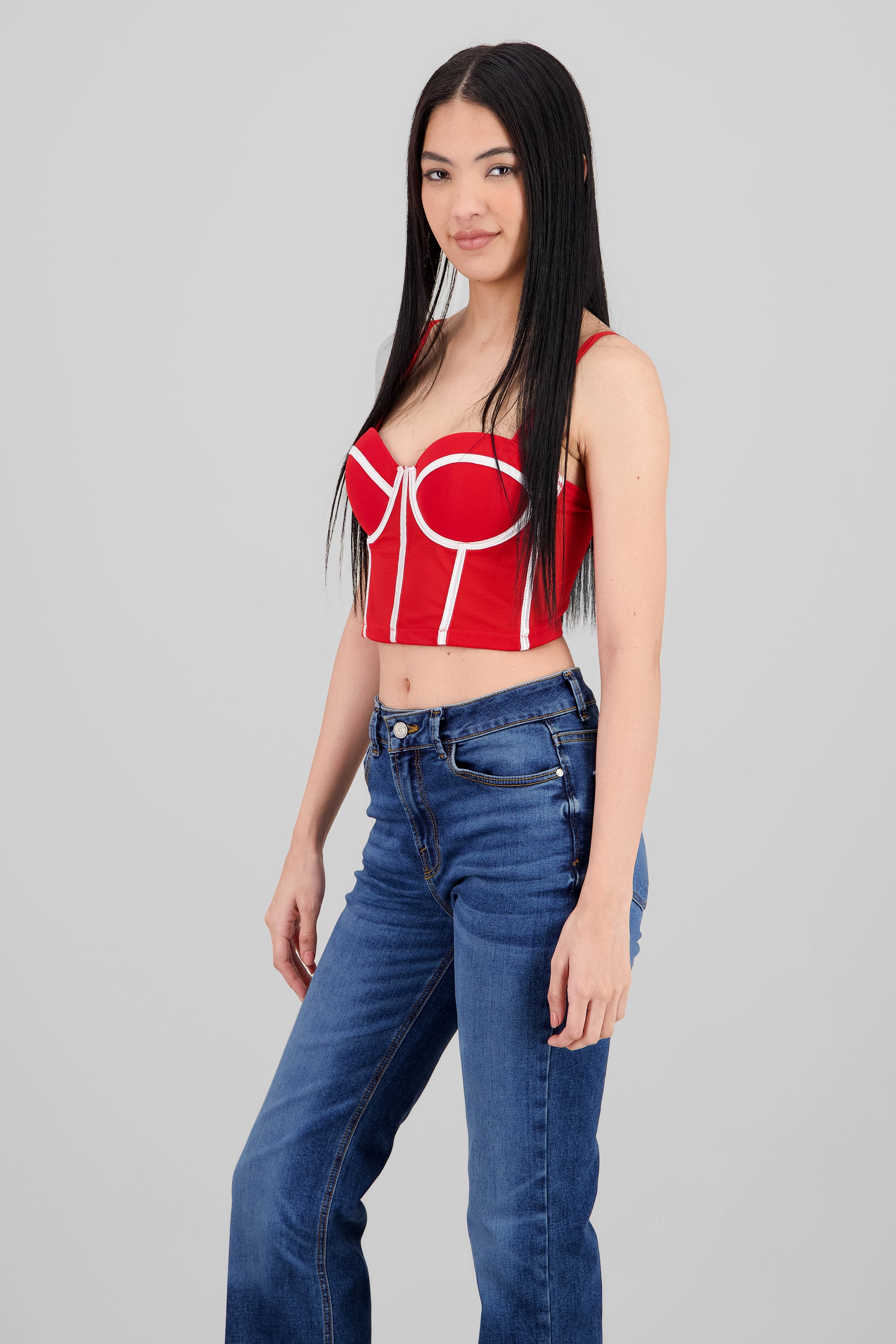 Contrast Corset Top RED