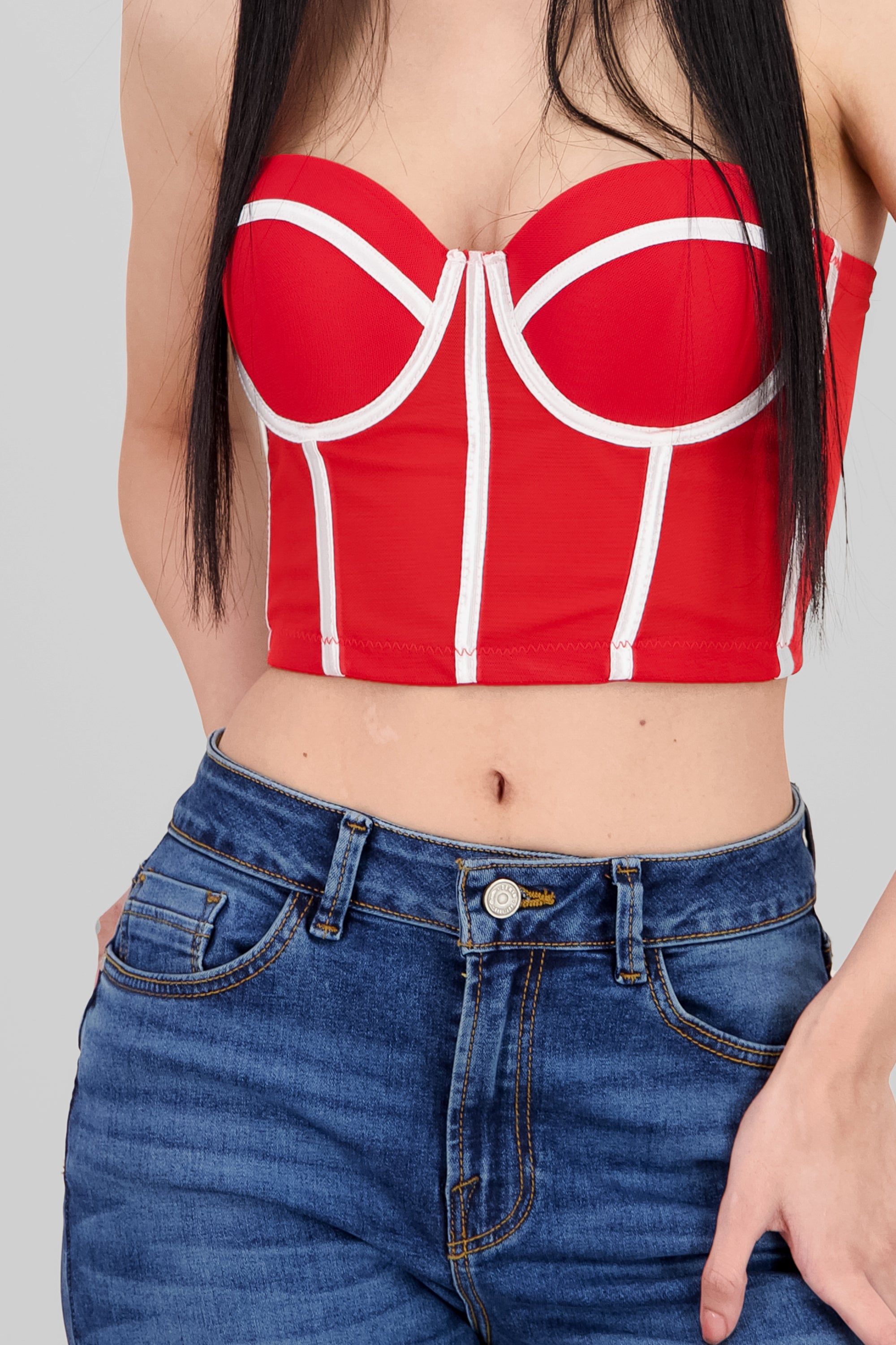 Contrast Corset Top RED