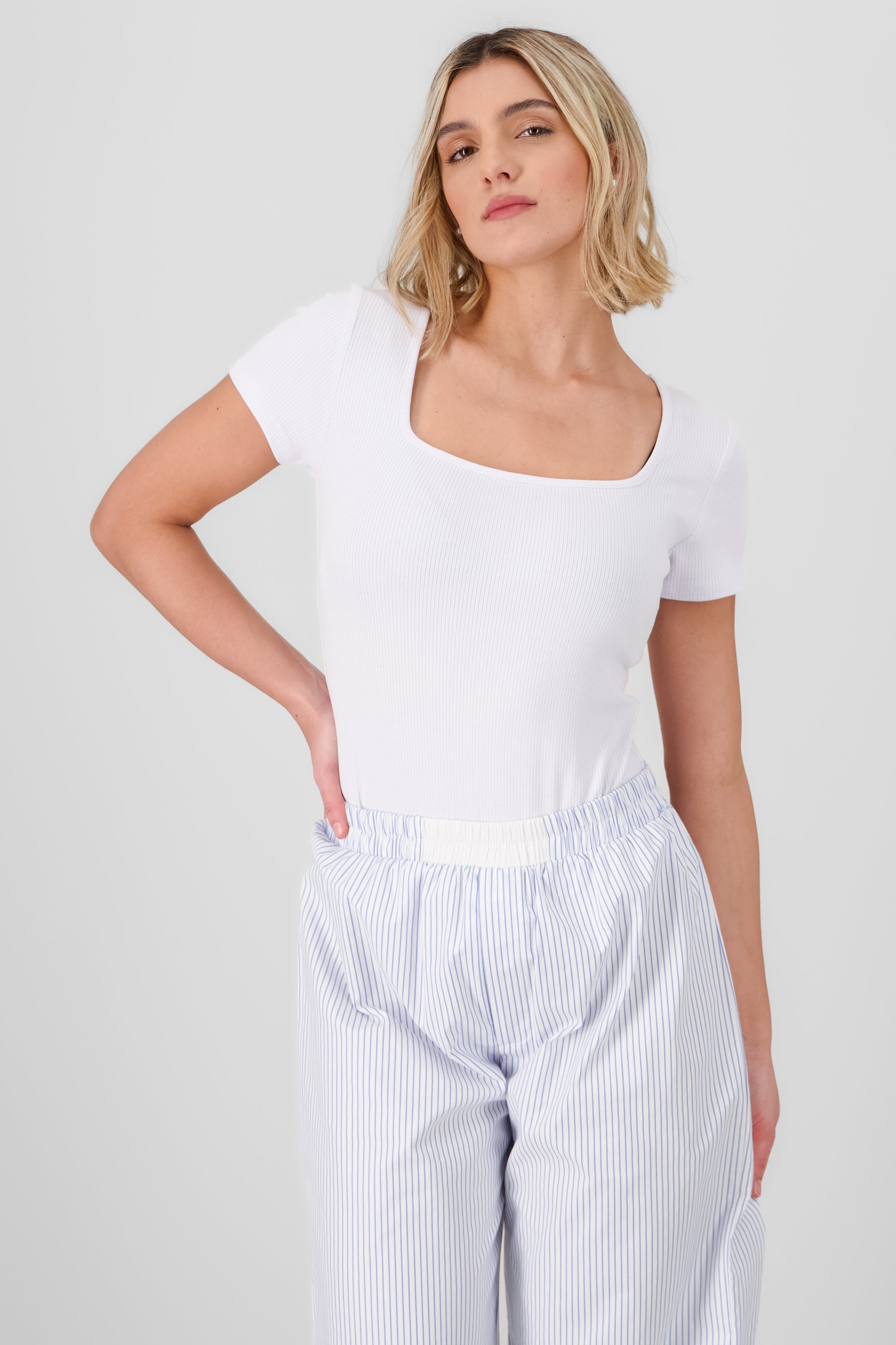 Ribbed Short Sleeve Bodysuit WHITE