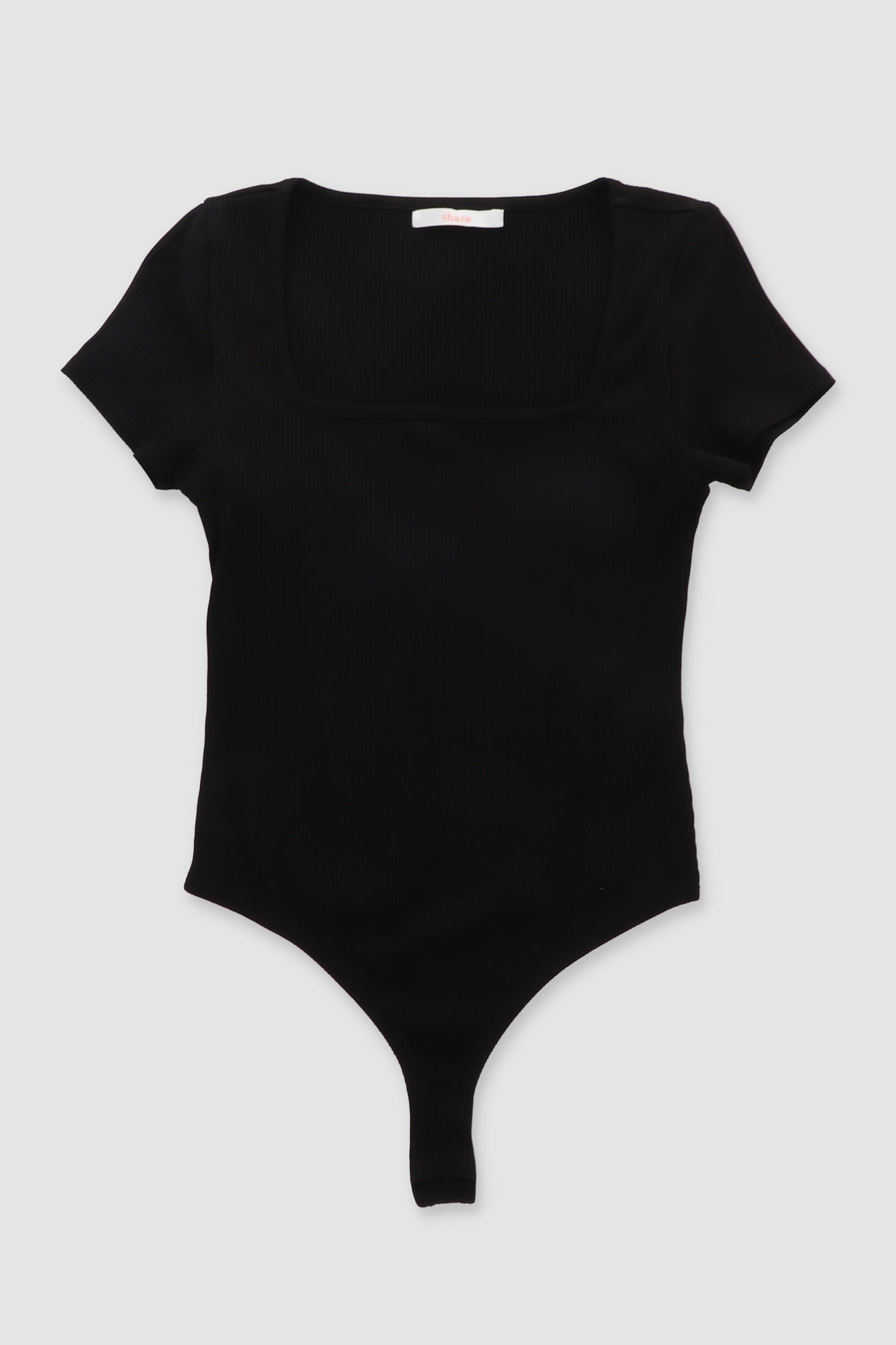 Ribbed Short Sleeve Bodysuit BLACK