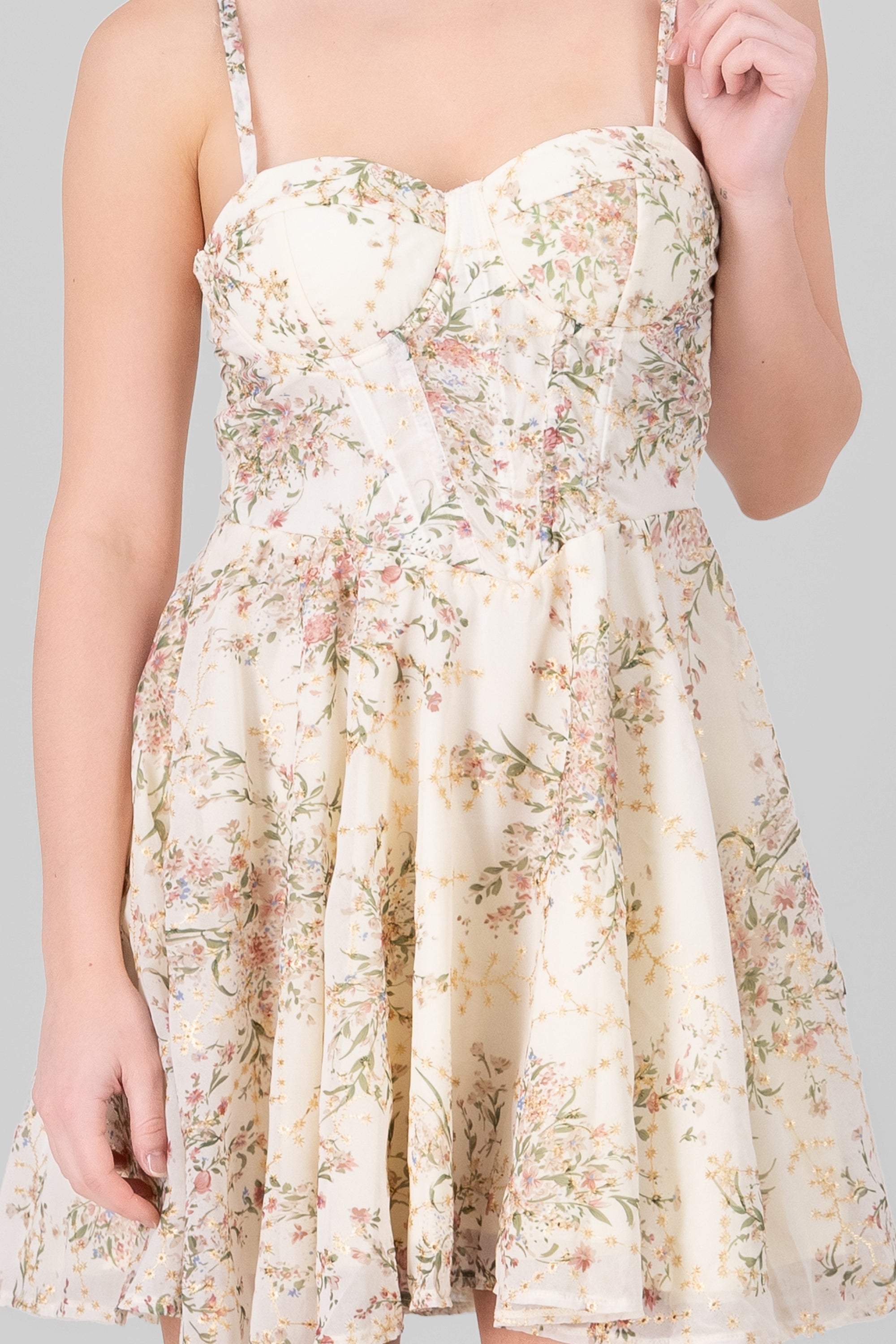 Floral Corset Mini Dress BONE COMBO