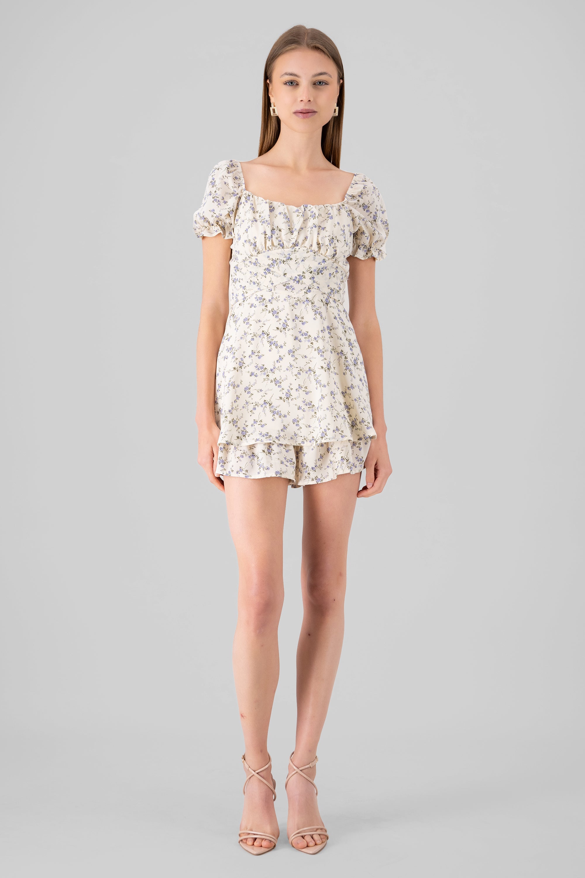 Floral Print Mini Dress BONE COMBO