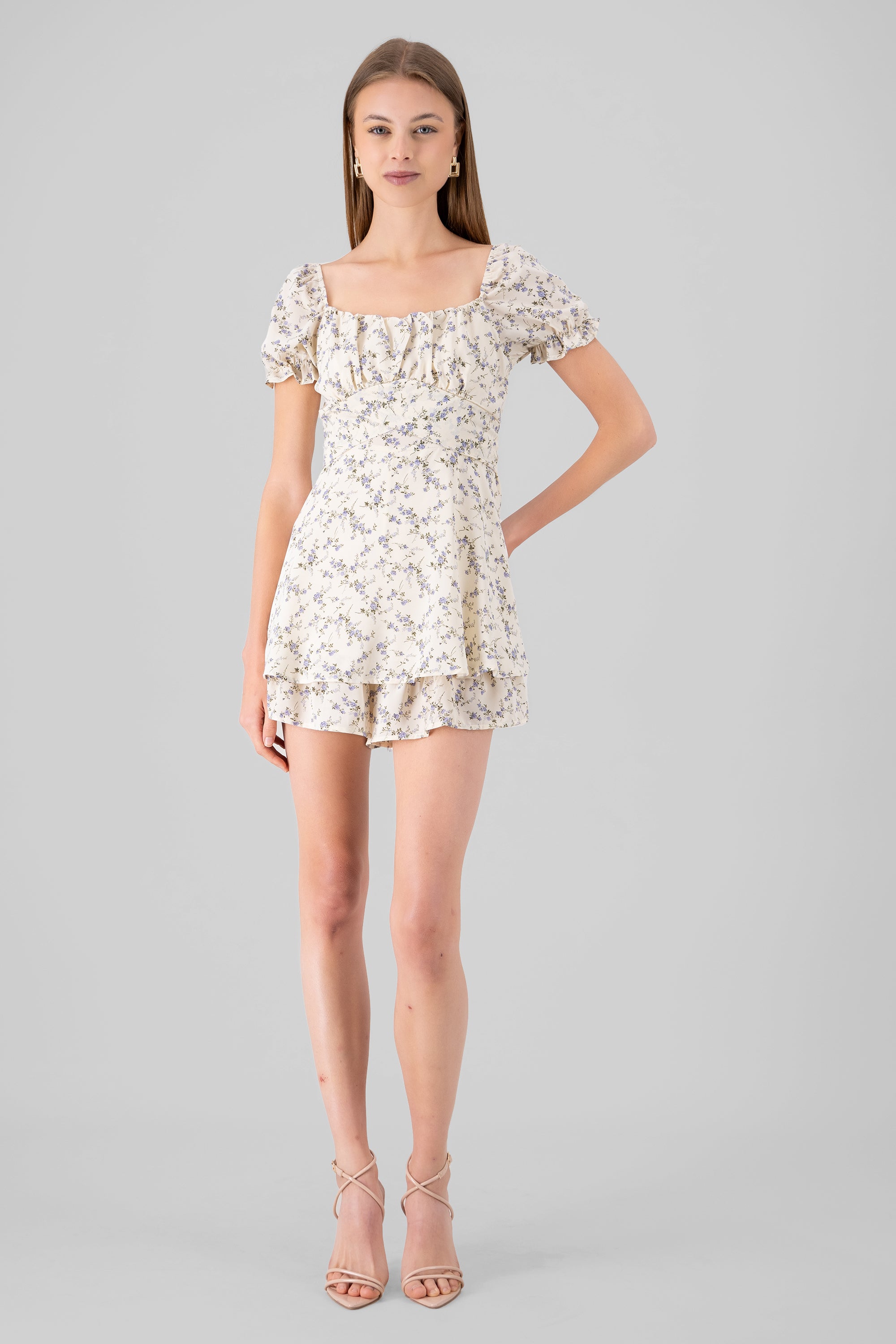 Floral Print Mini Dress BONE COMBO