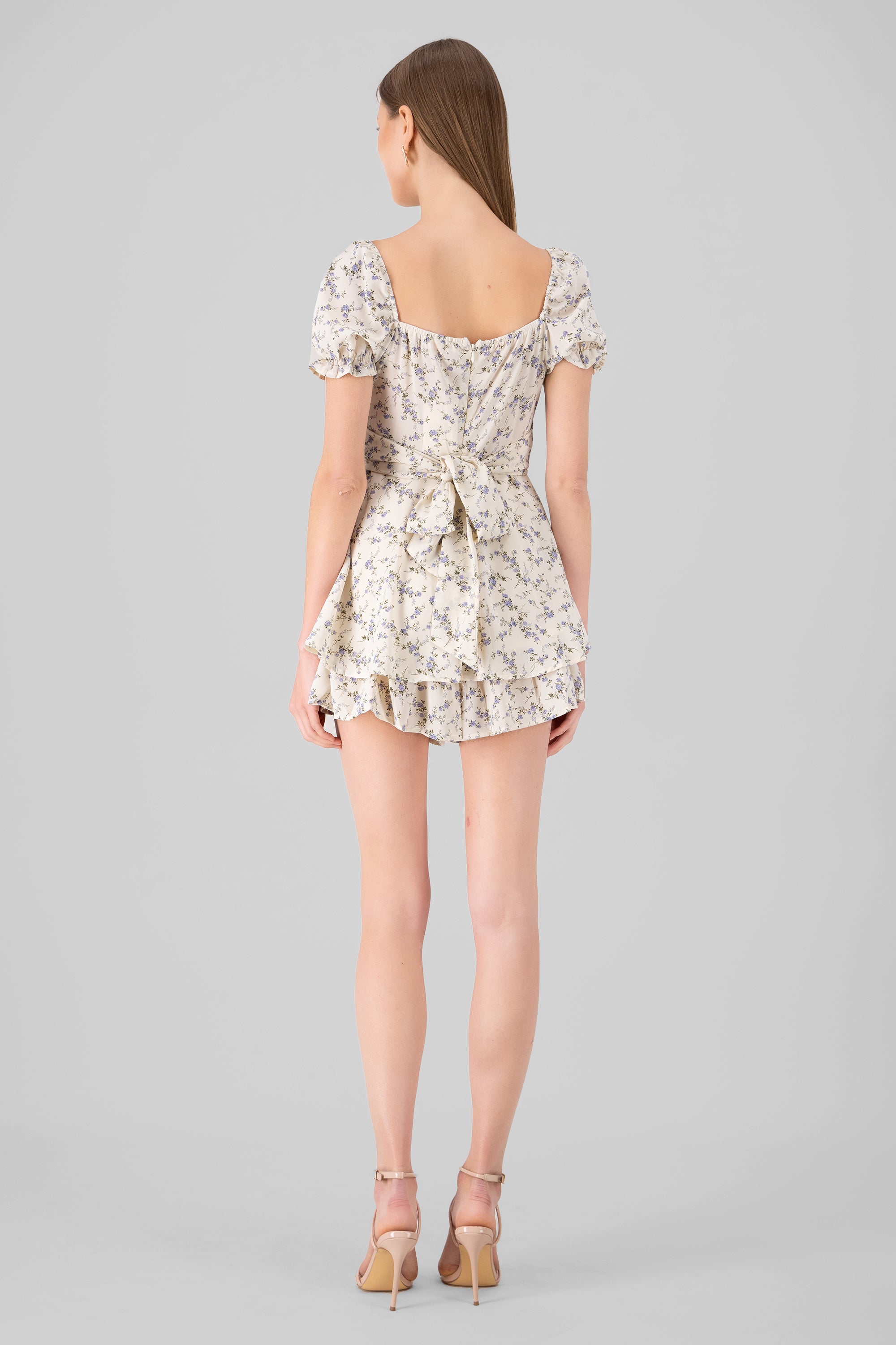 Floral Print Mini Dress BONE COMBO