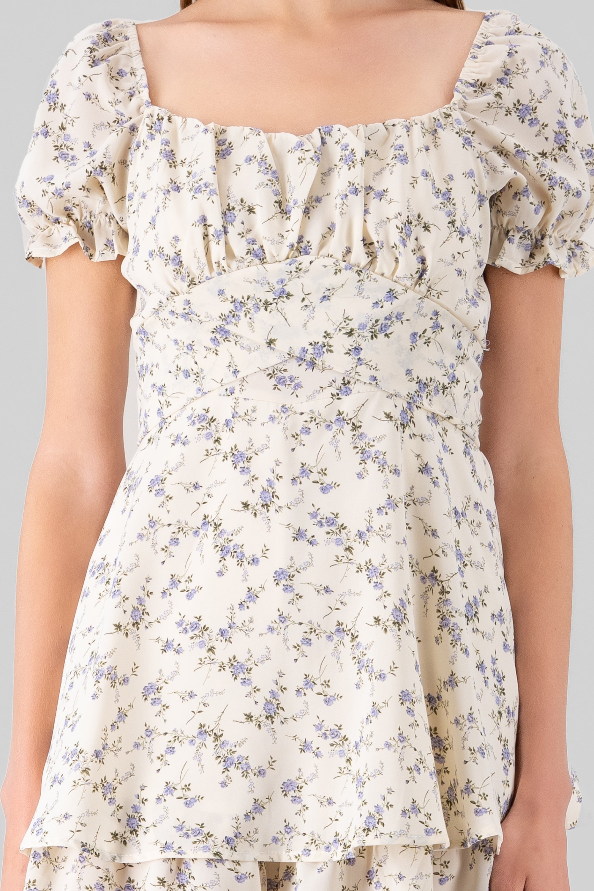 Floral Print Mini Dress BONE COMBO