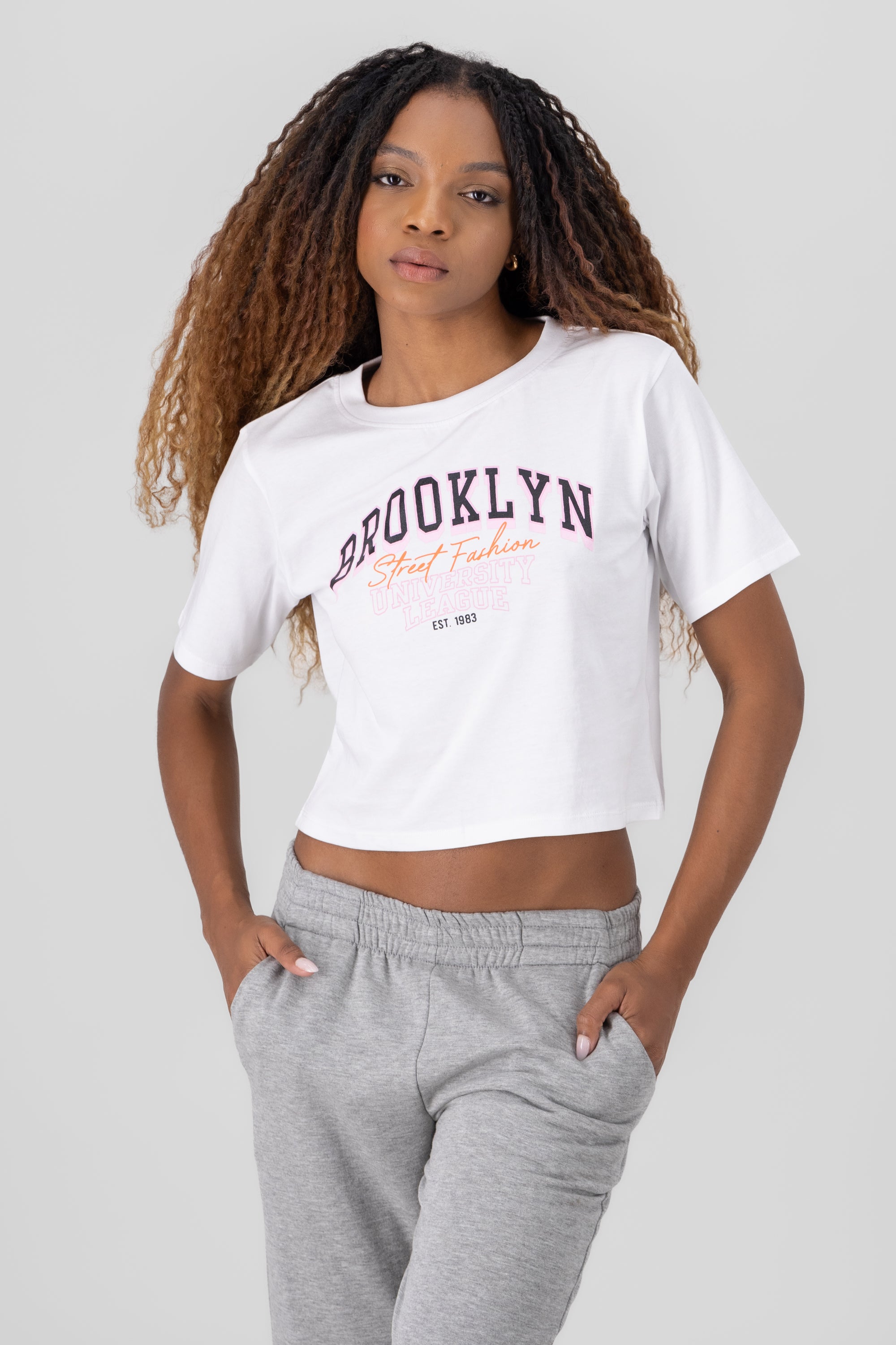 Brooklyn Print Crop Top WHITE