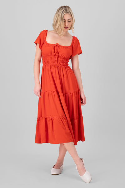 Midi Dress With Back Detail RED