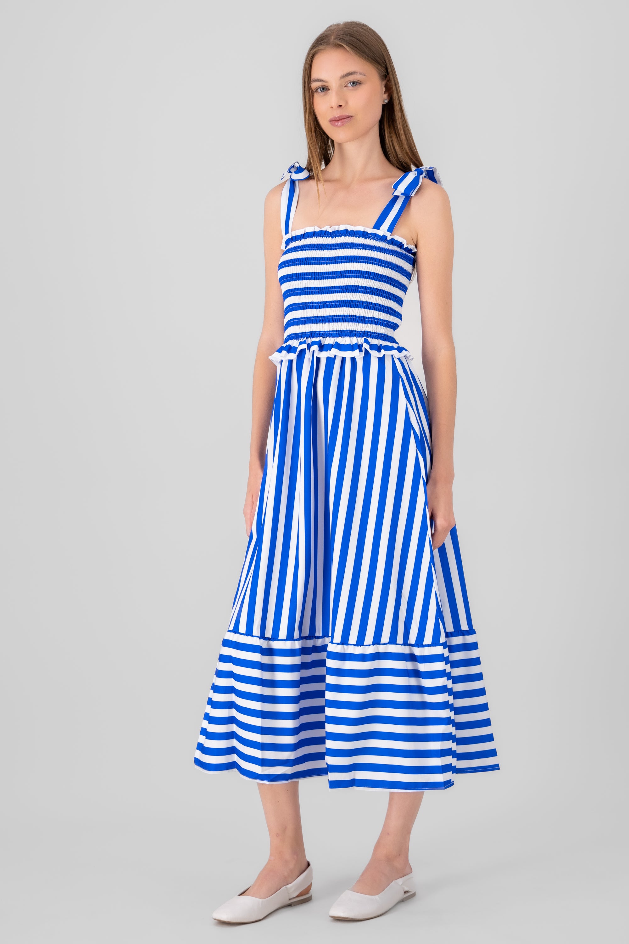 Striped Smocked Maxi Dress BLUE COMBO