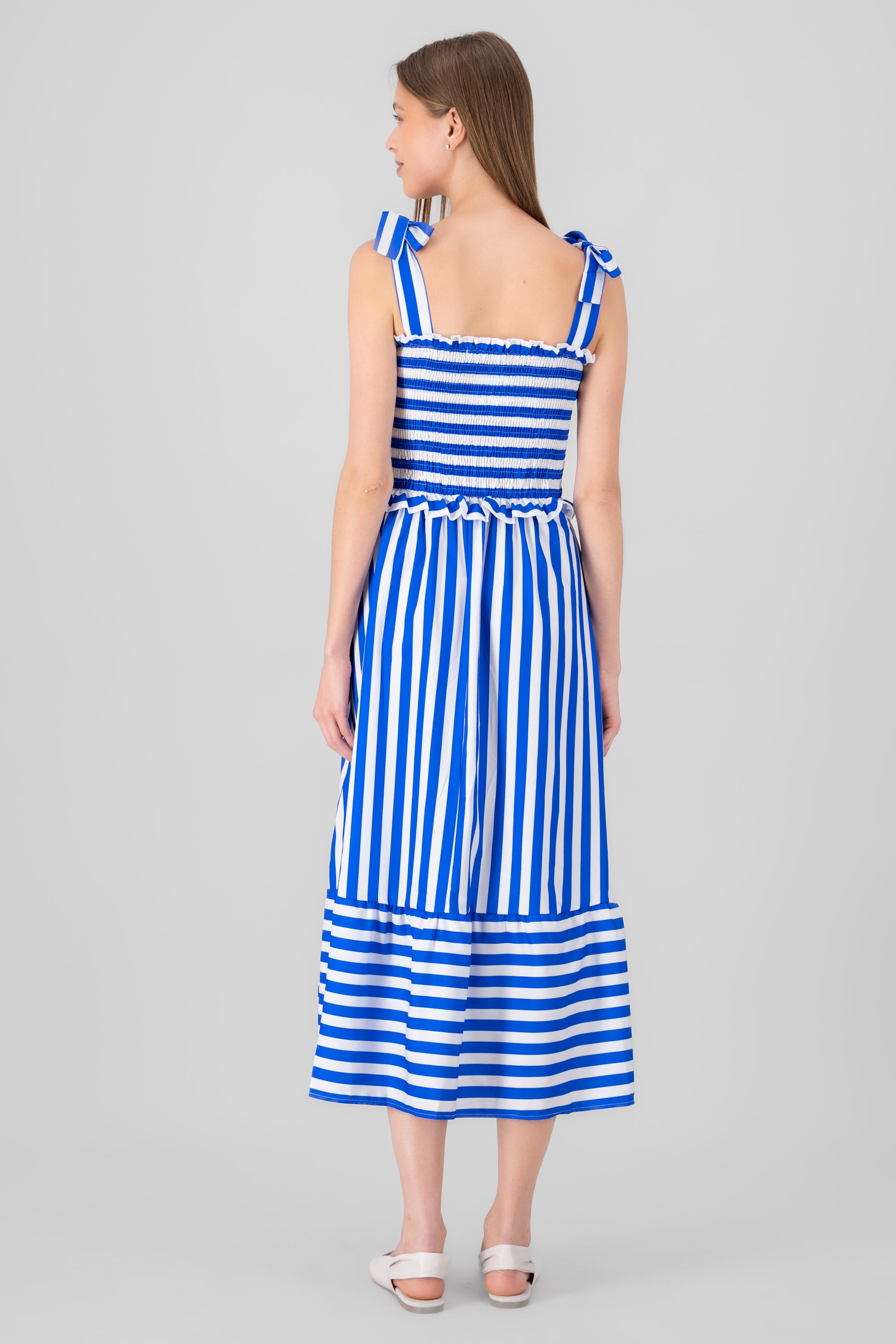 Striped Smocked Maxi Dress BLUE COMBO