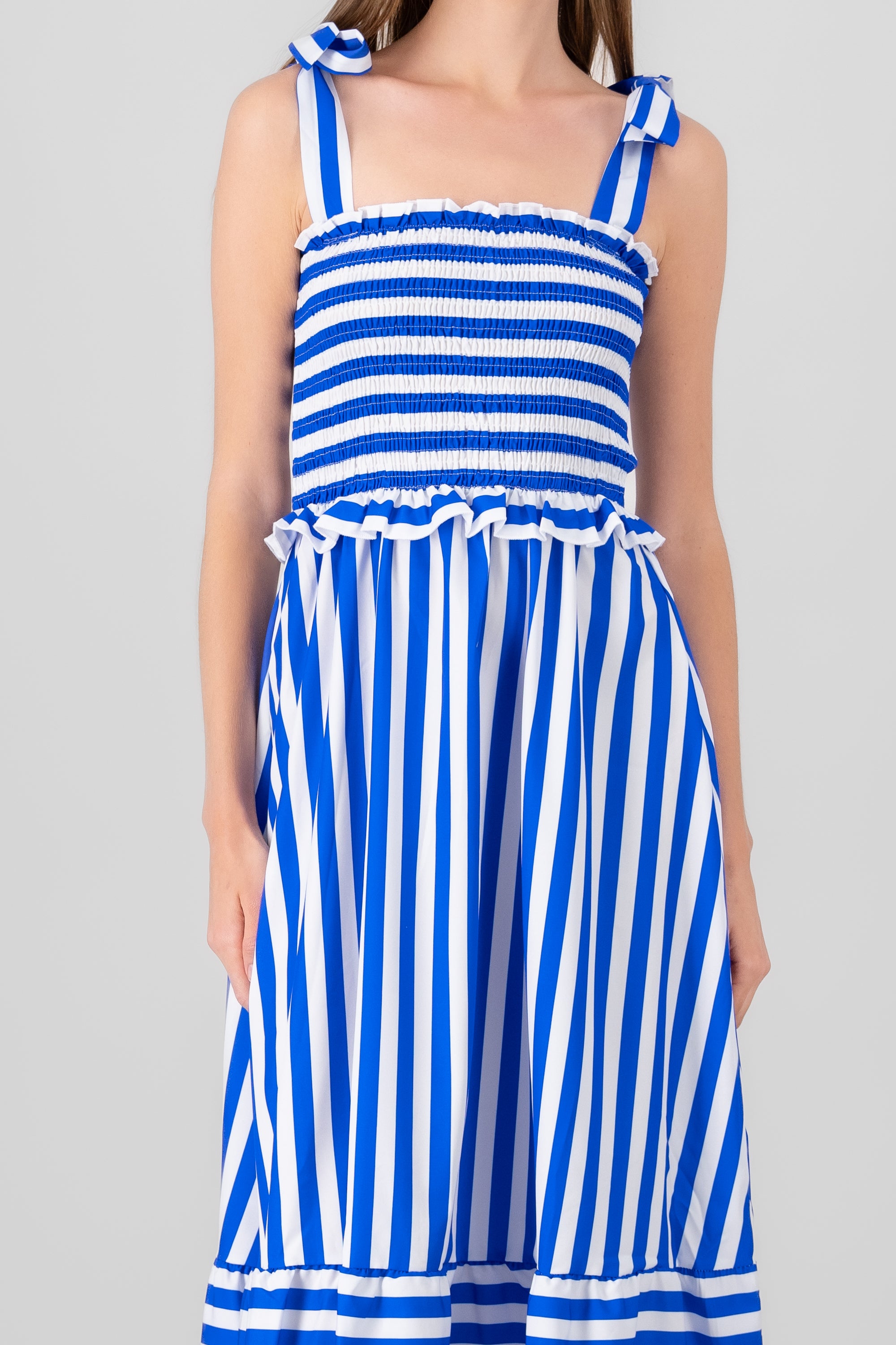 Striped Smocked Maxi Dress BLUE COMBO