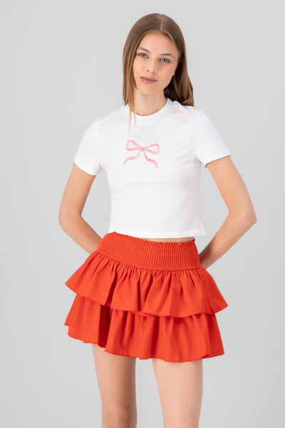 Embroidered Bow T Shirt WHITE