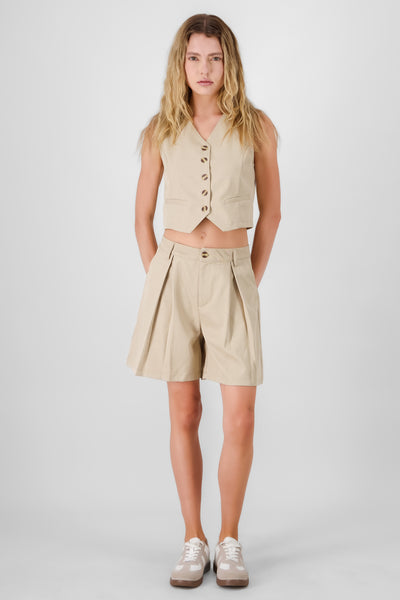 Solid Pleated Shorts BEIGE