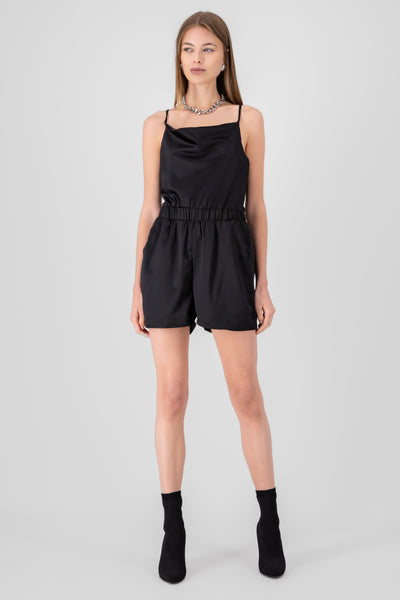 Drapped Neck Romper BLACK