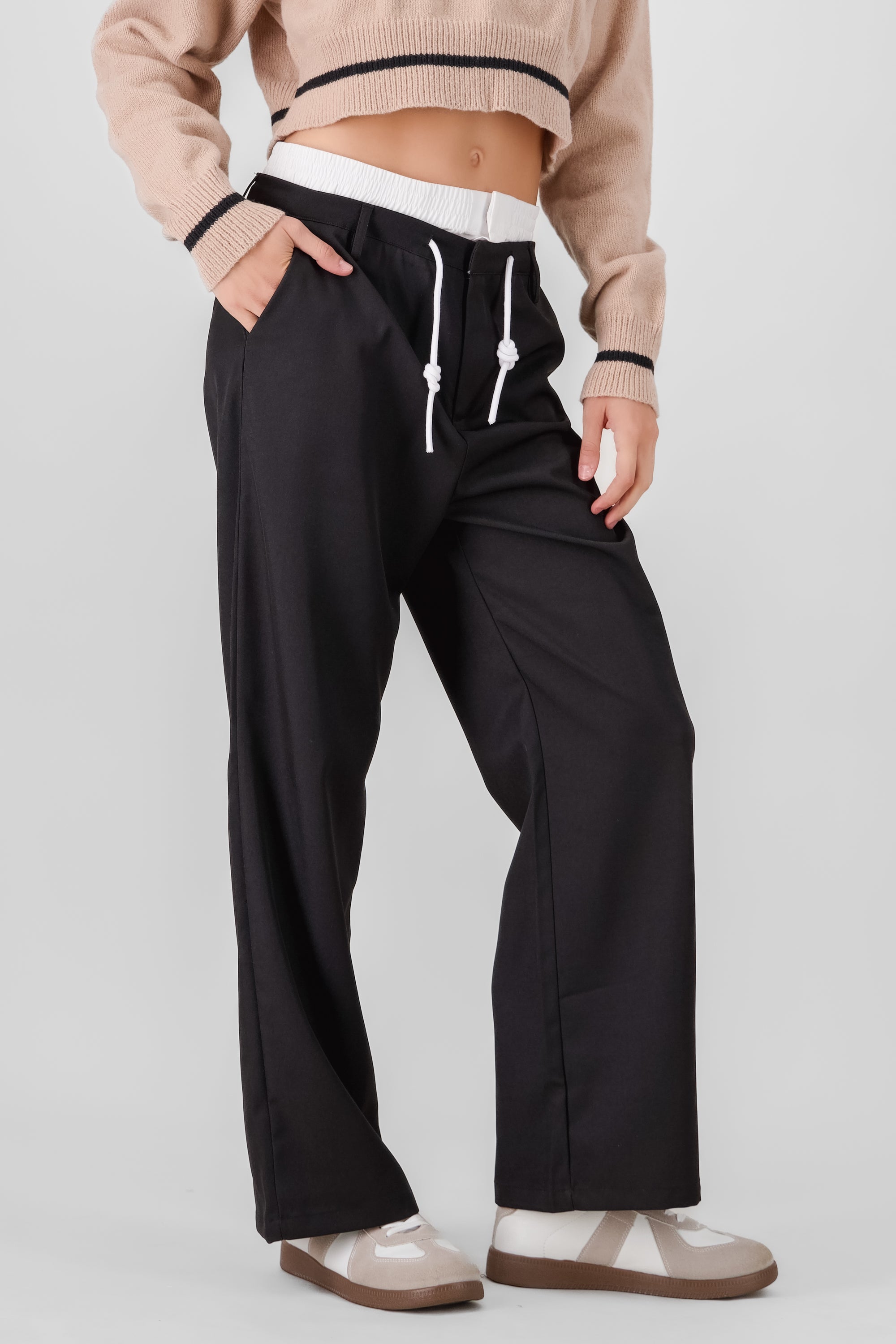 Double Waistband Pants BLACK