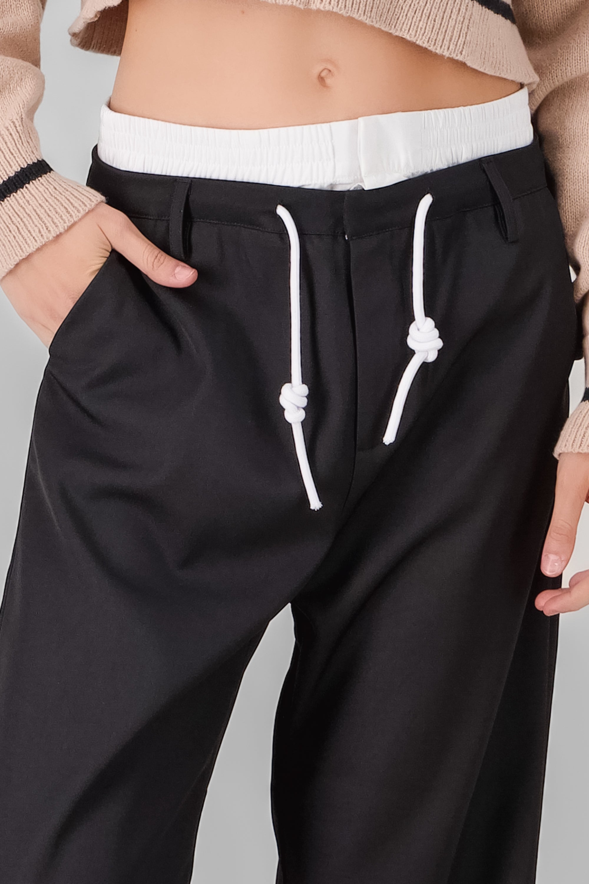 Double Waistband Pants BLACK