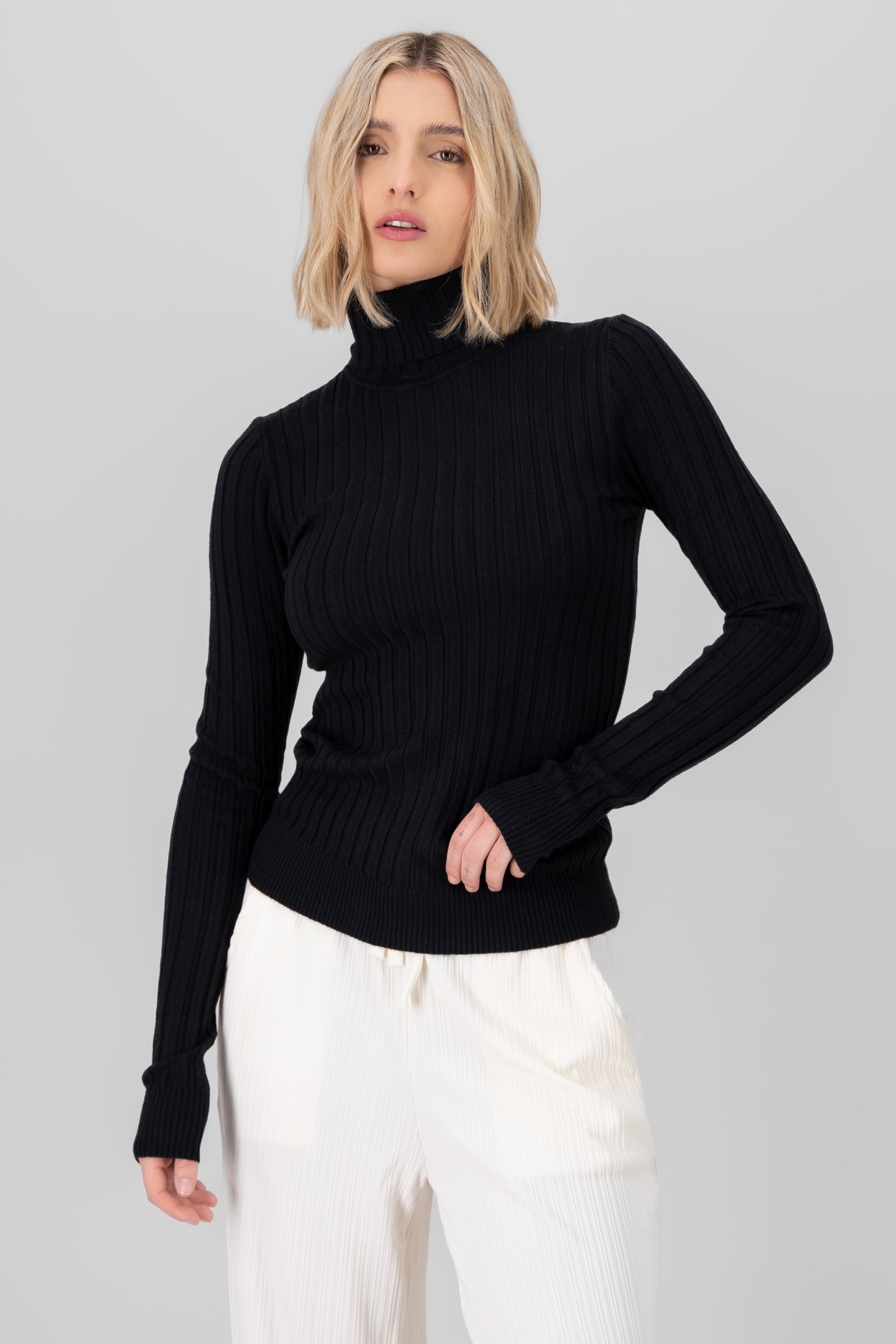 Knit Long Sleeve Top BLACK