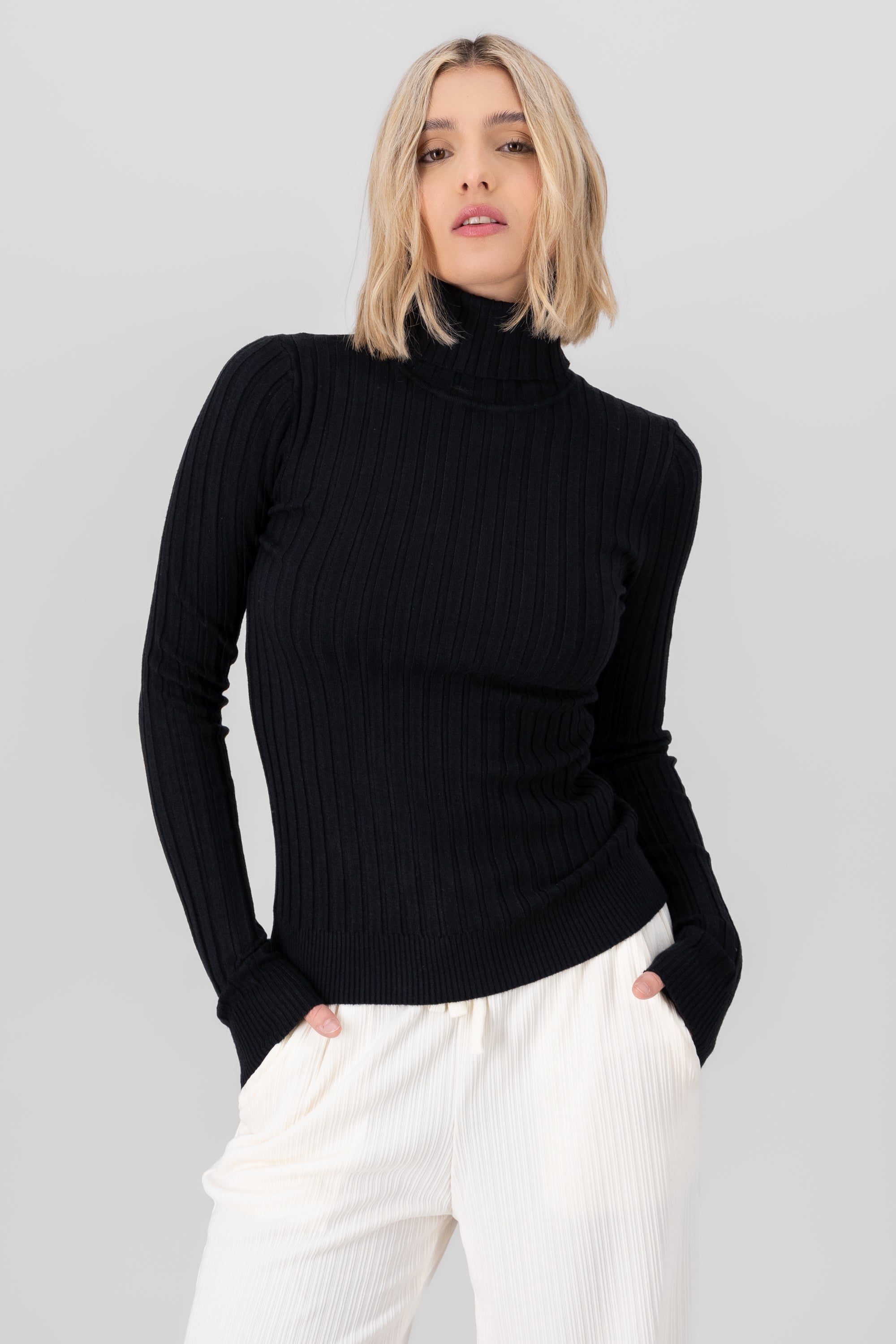 Knit Long Sleeve Top BLACK