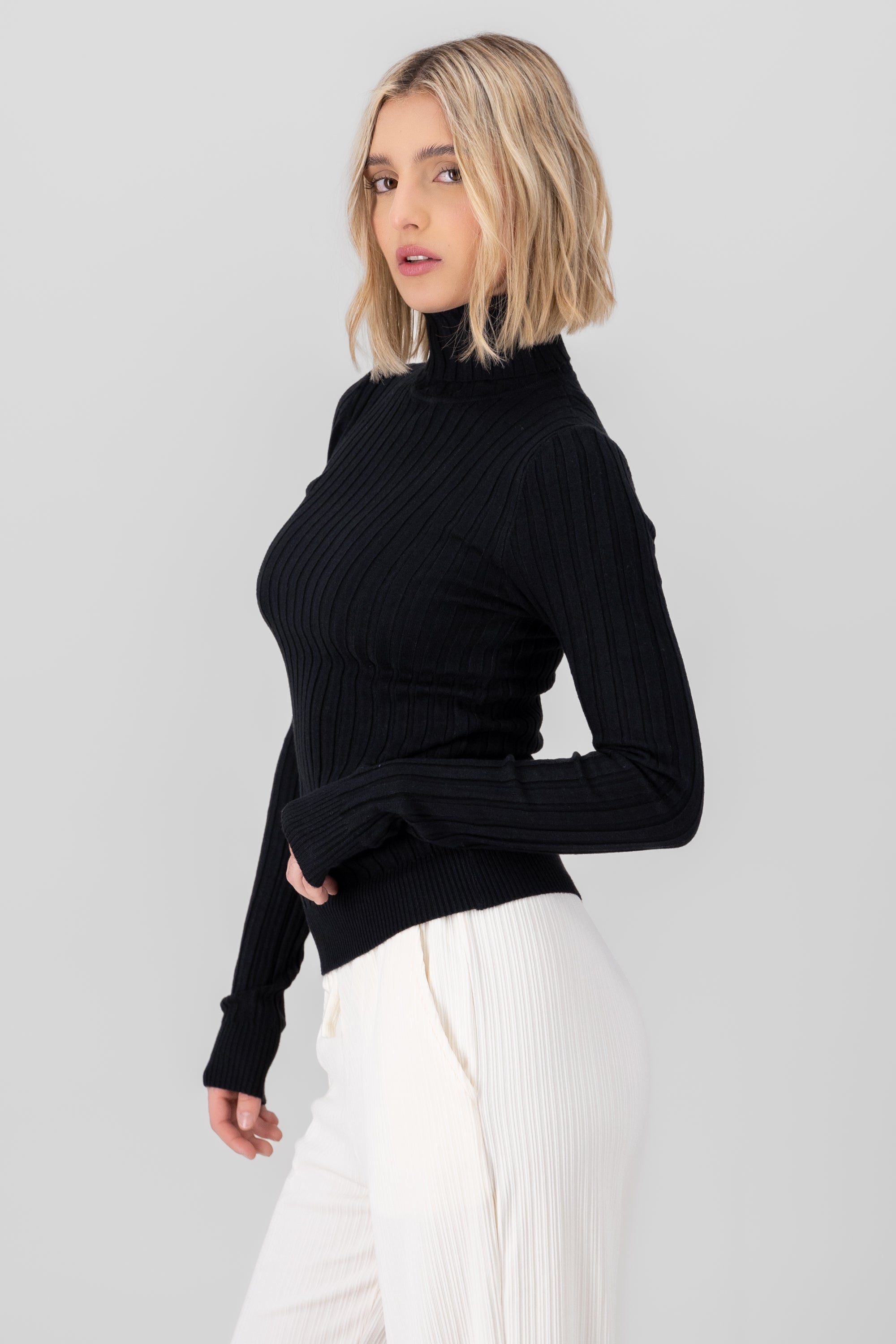 Knit Long Sleeve Top BLACK