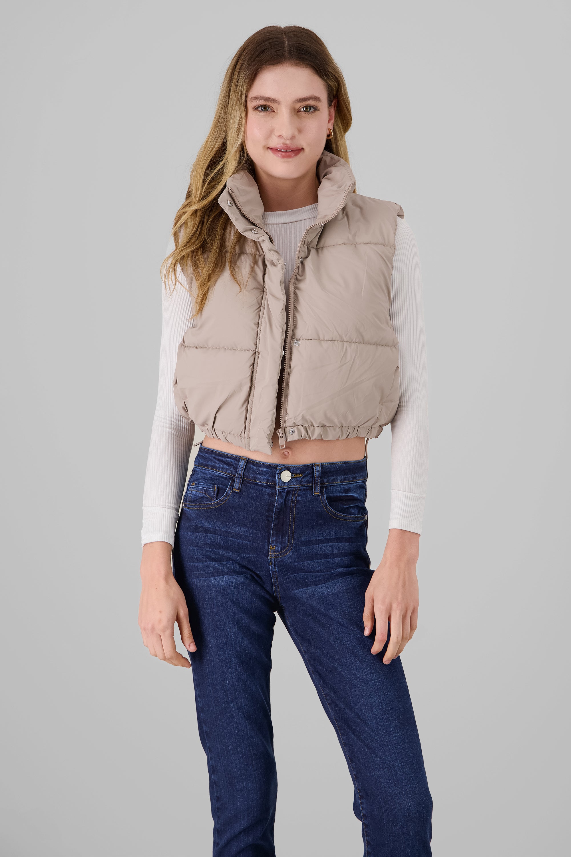 Solid High Neck Vest TAUPE