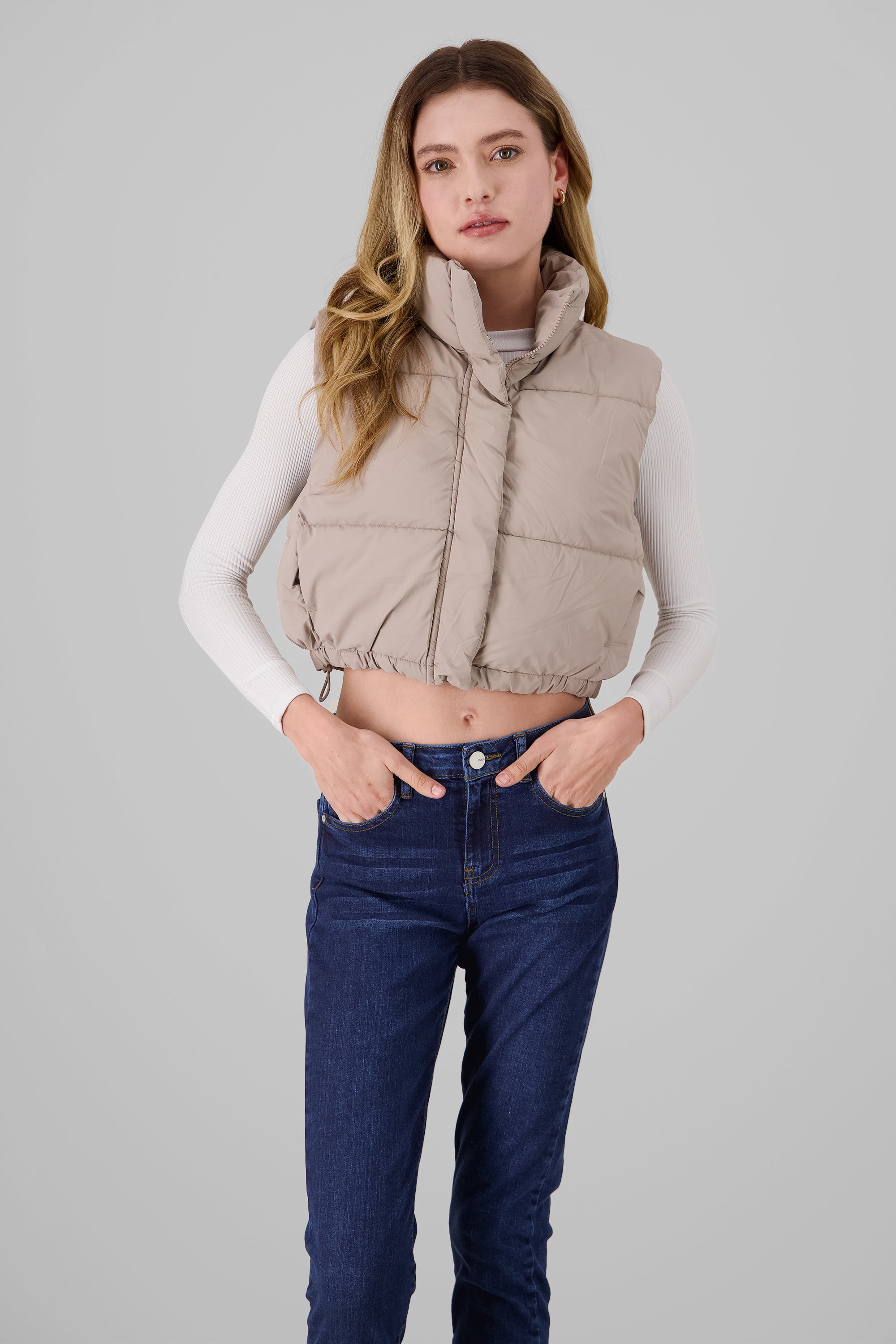 Solid High Neck Vest TAUPE