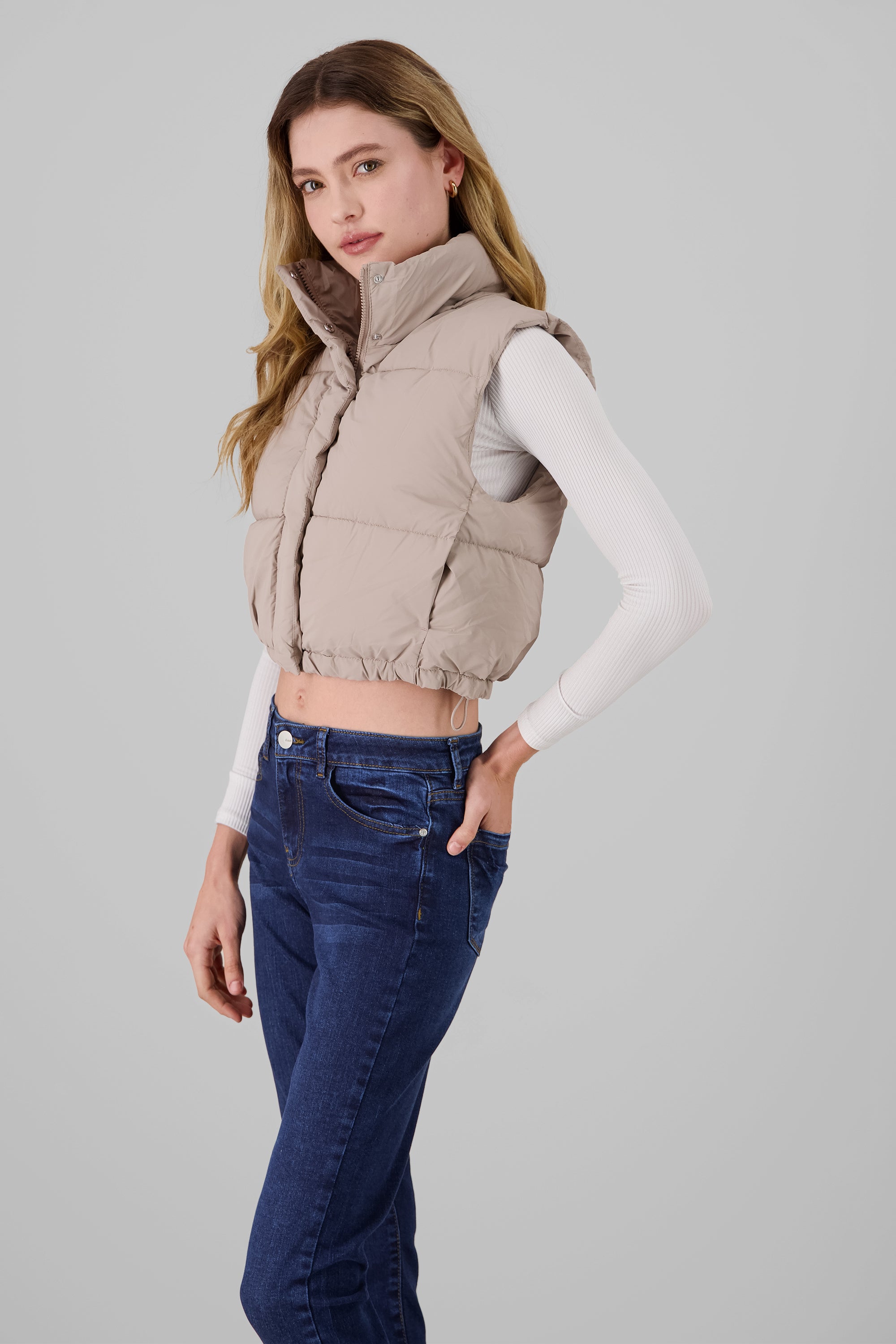 Solid High Neck Vest TAUPE