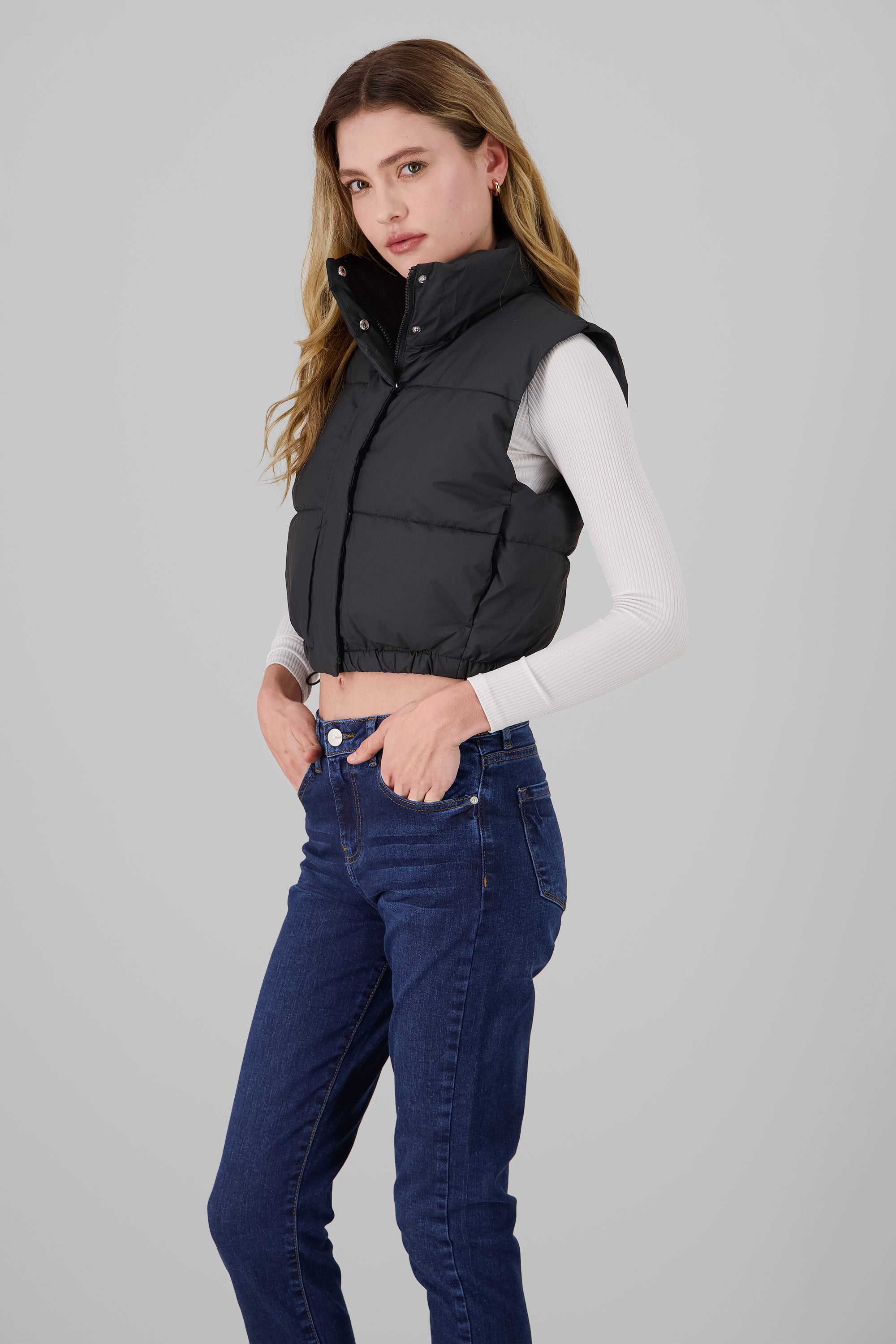 Solid High Neck Vest BLACK