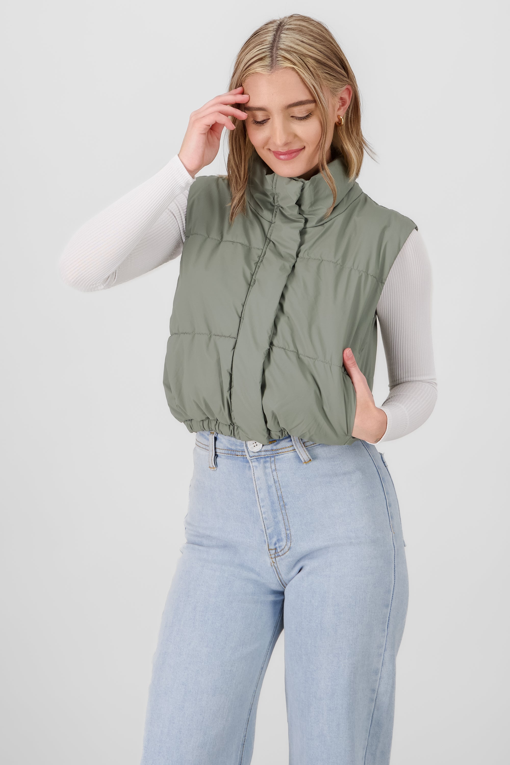 Solid High Neck Vest OLIVE