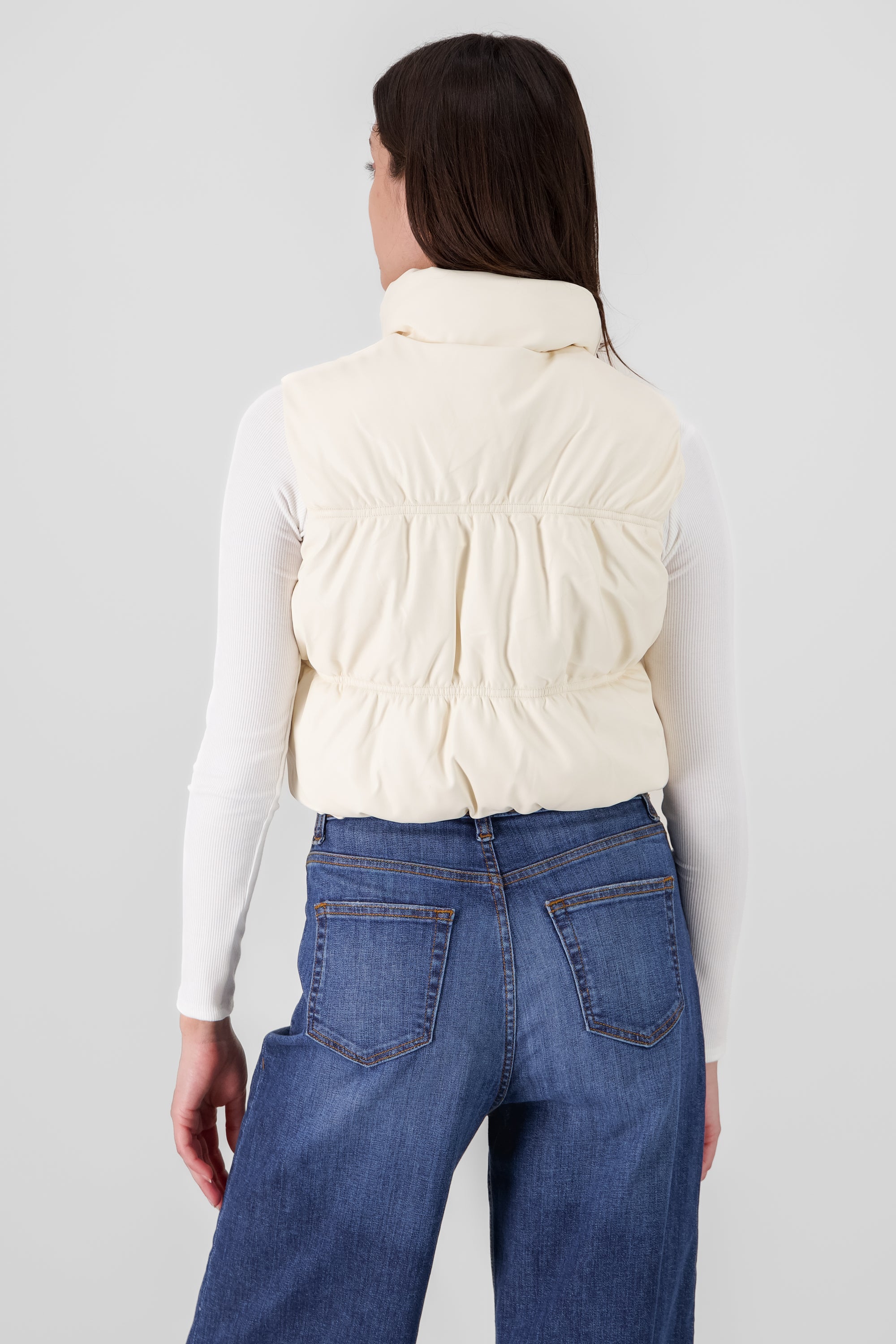 High Neck Faux Leather Vest CREAM