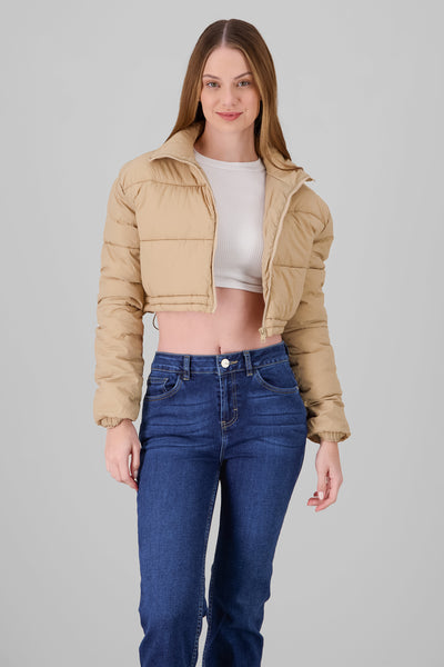 Cropped Solid Jacket KHAKI