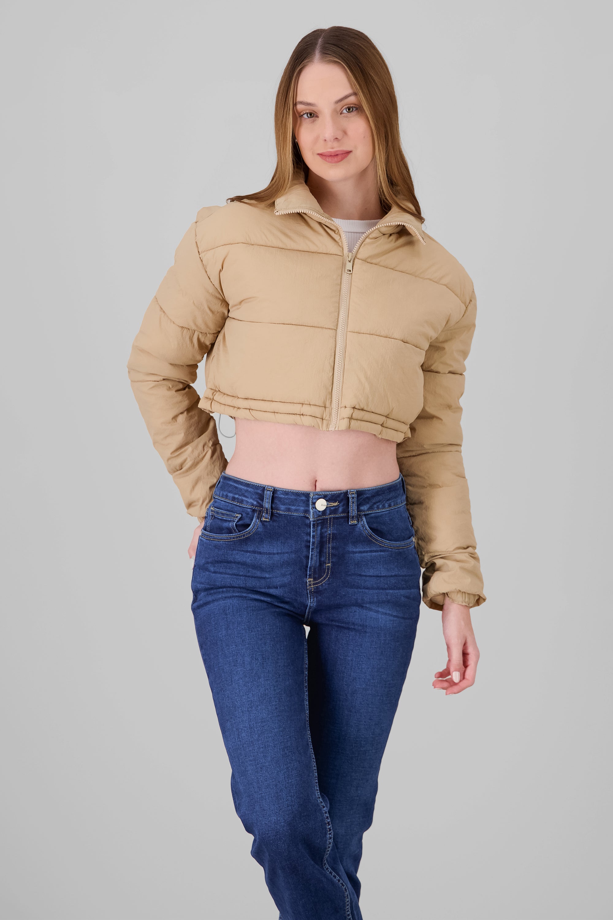 Cropped Solid Jacket KHAKI