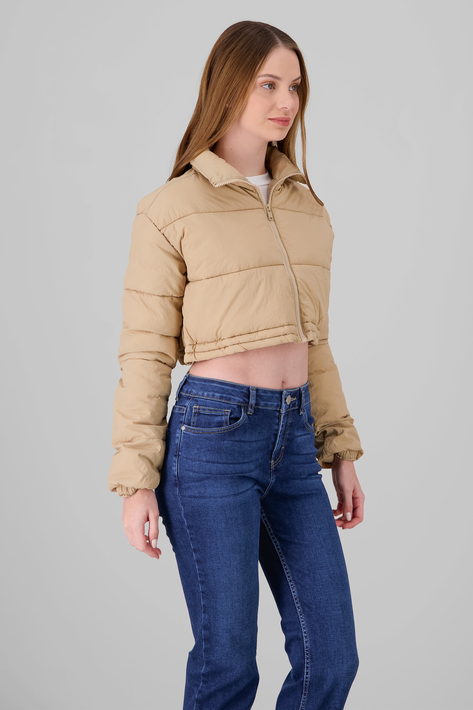 Cropped Solid Jacket KHAKI