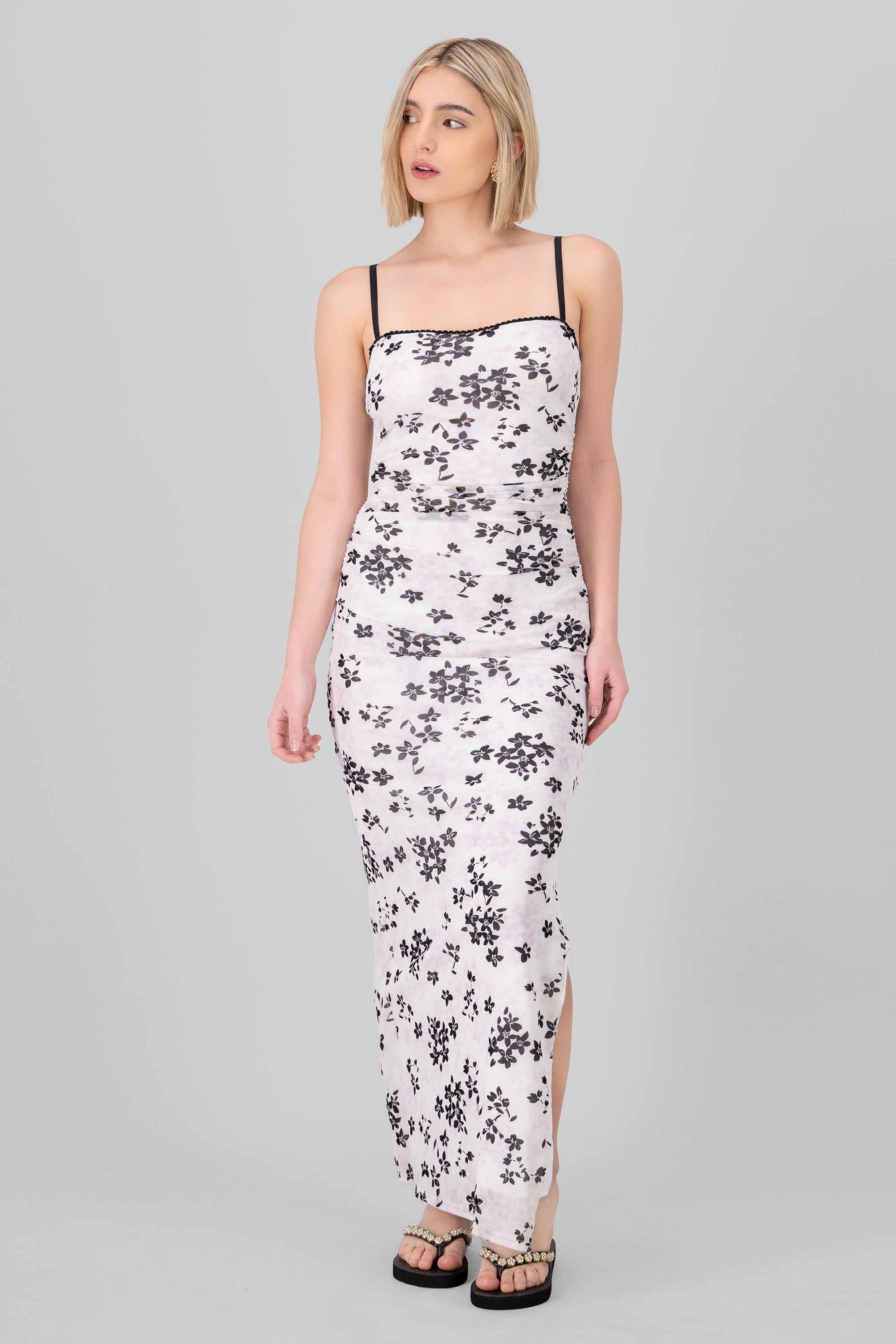 Floral Print Drapped Maxi Dress WHITE COMBO