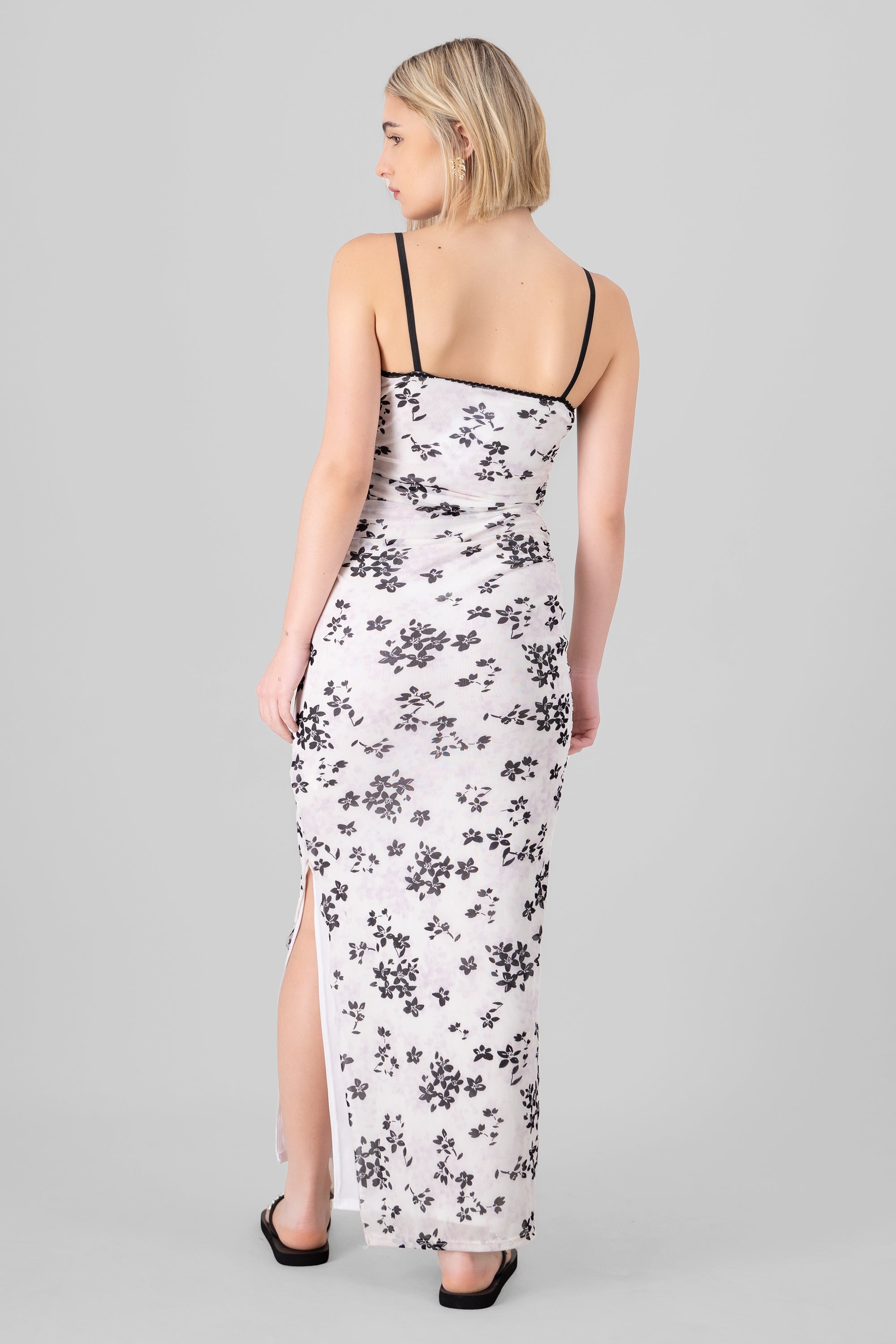 Floral Print Drapped Maxi Dress WHITE COMBO