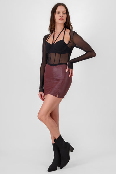 Faux Leathet Mini Skirt BURGUNDY