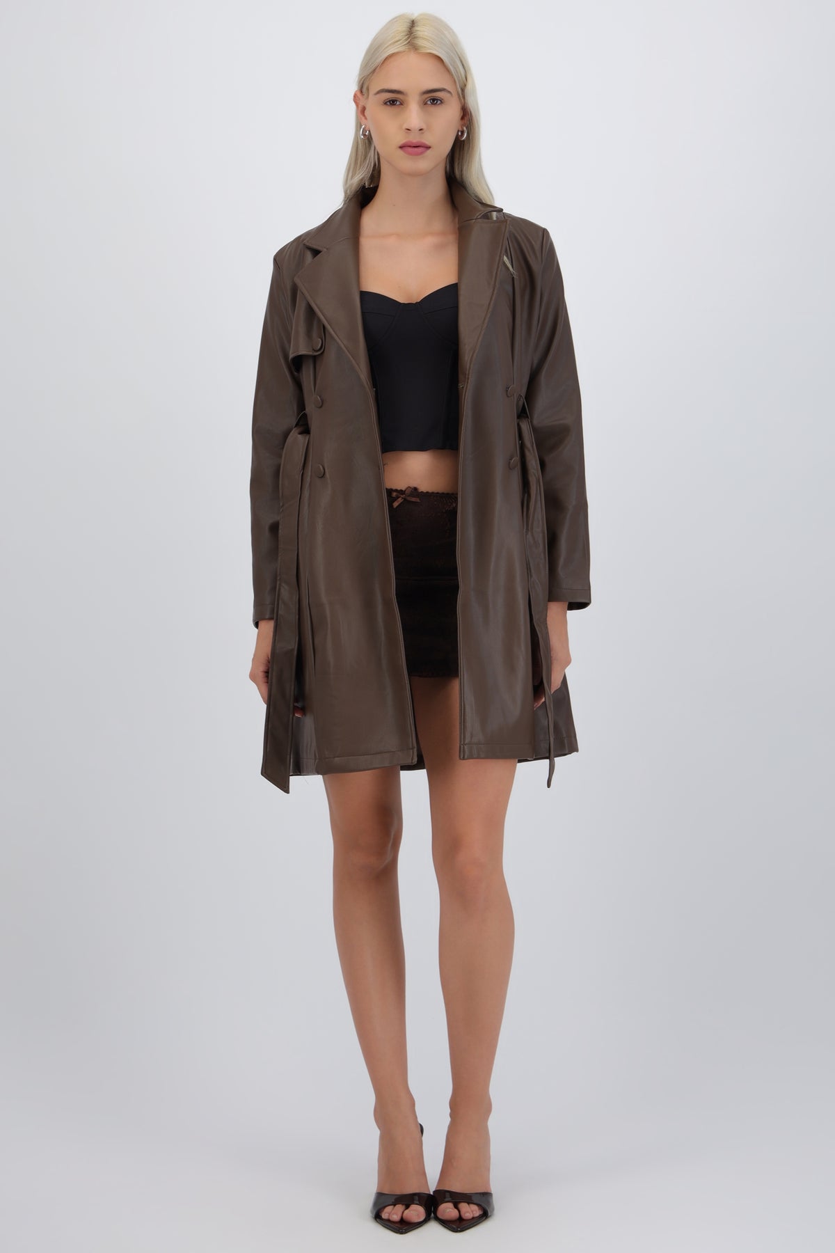PU Coat with Simple Belt