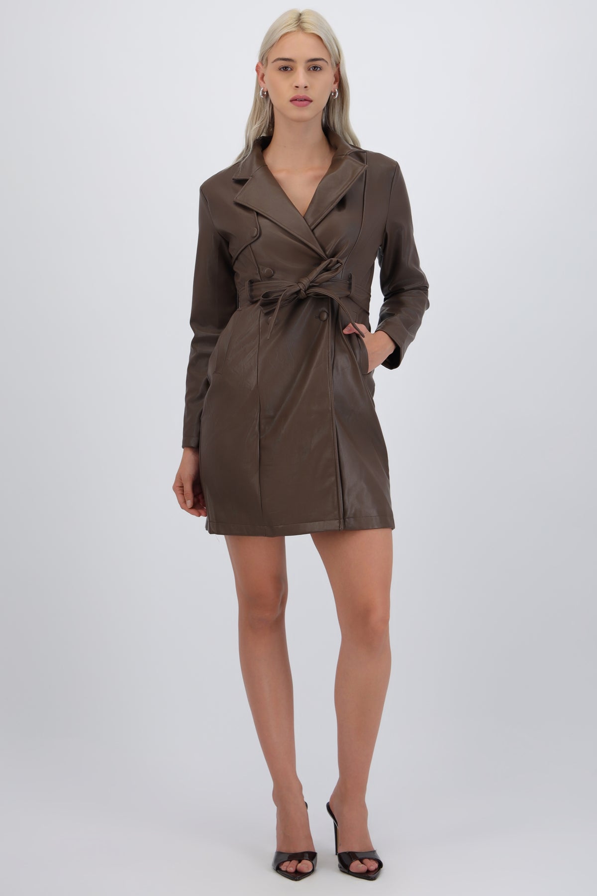 PU Coat with Simple Belt