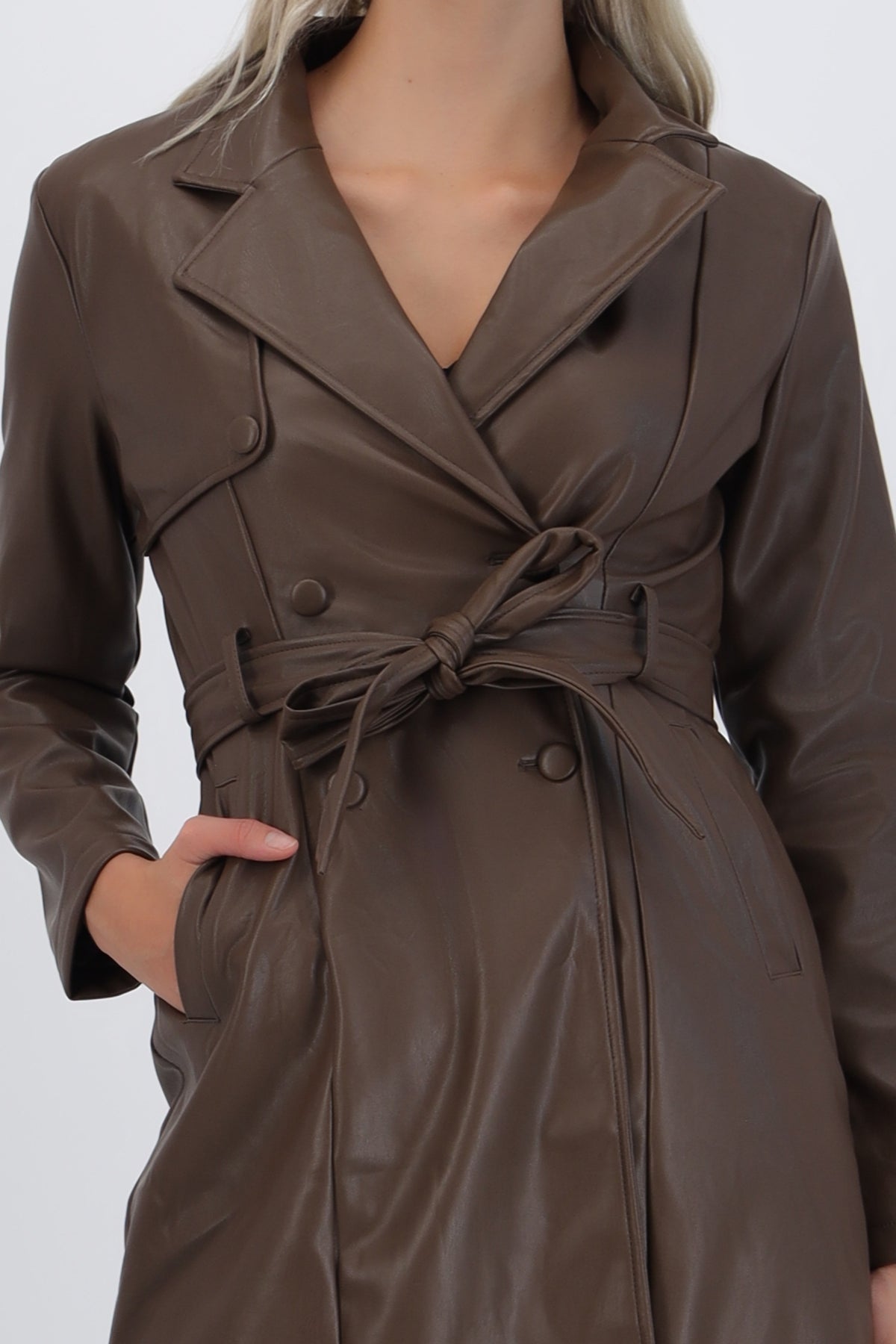PU Coat with Simple Belt