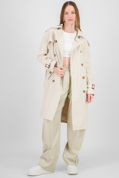 Solid Buttoned Trench Coat IVORY