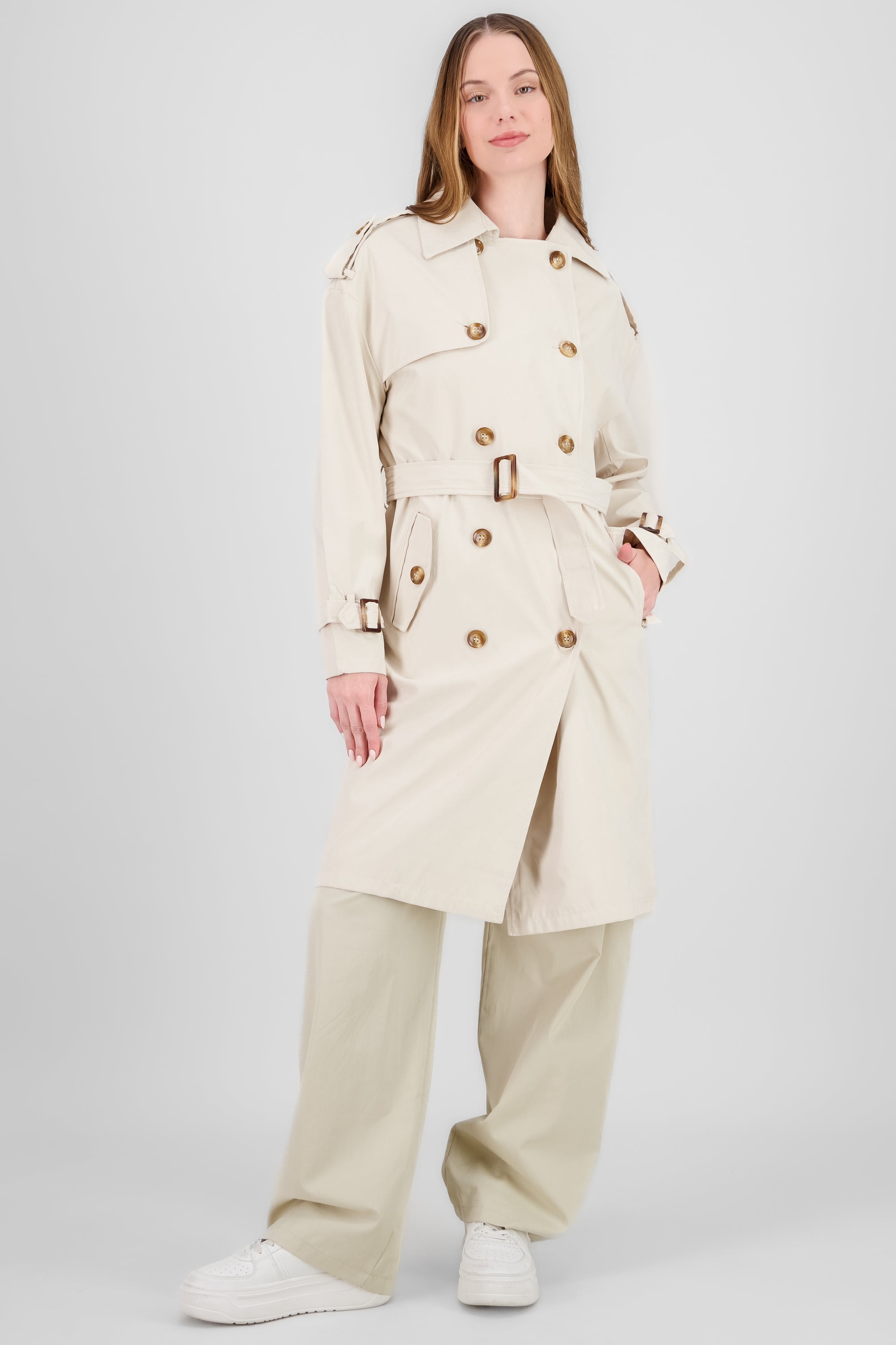 Solid Buttoned Trench Coat IVORY