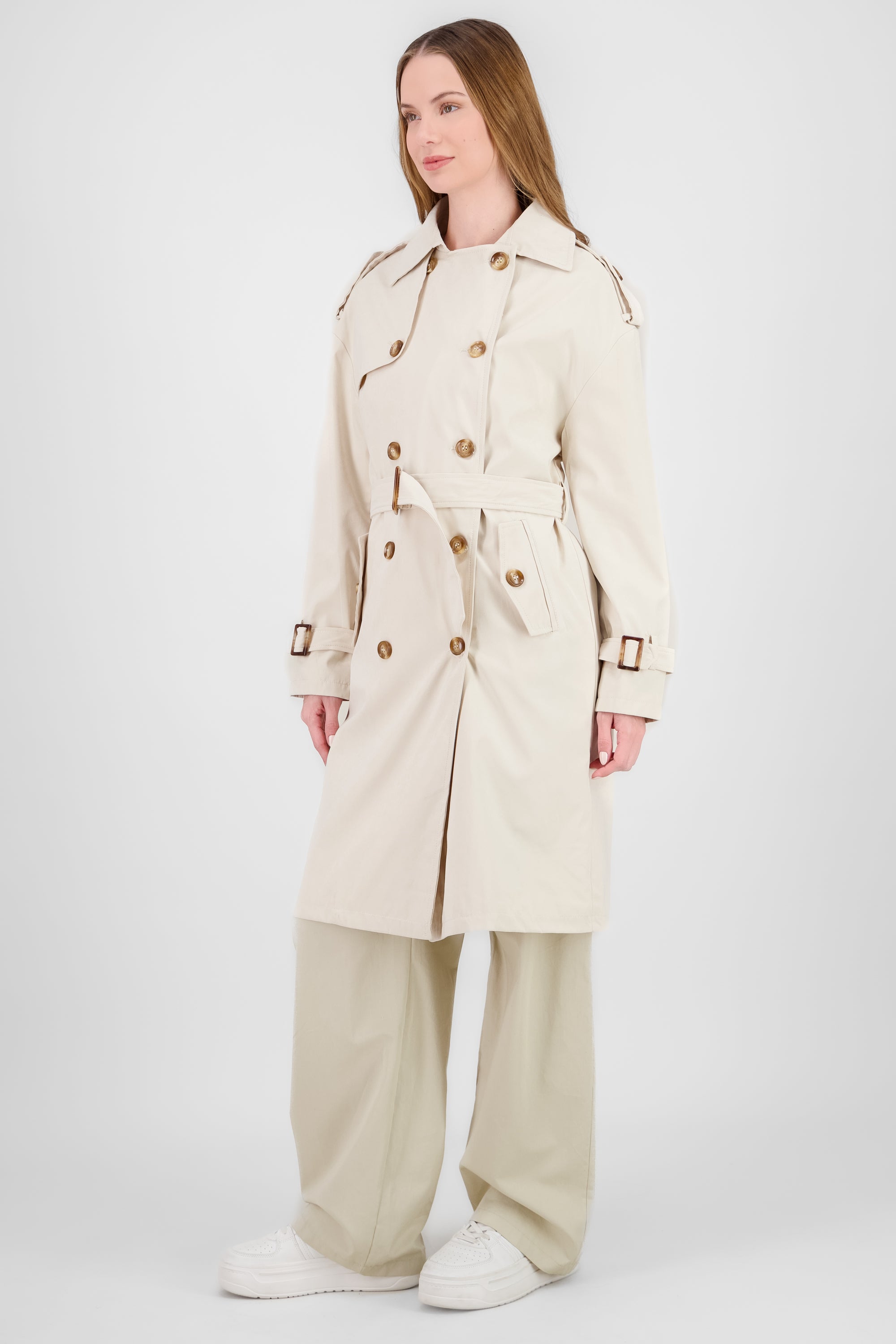 Solid Buttoned Trench Coat IVORY