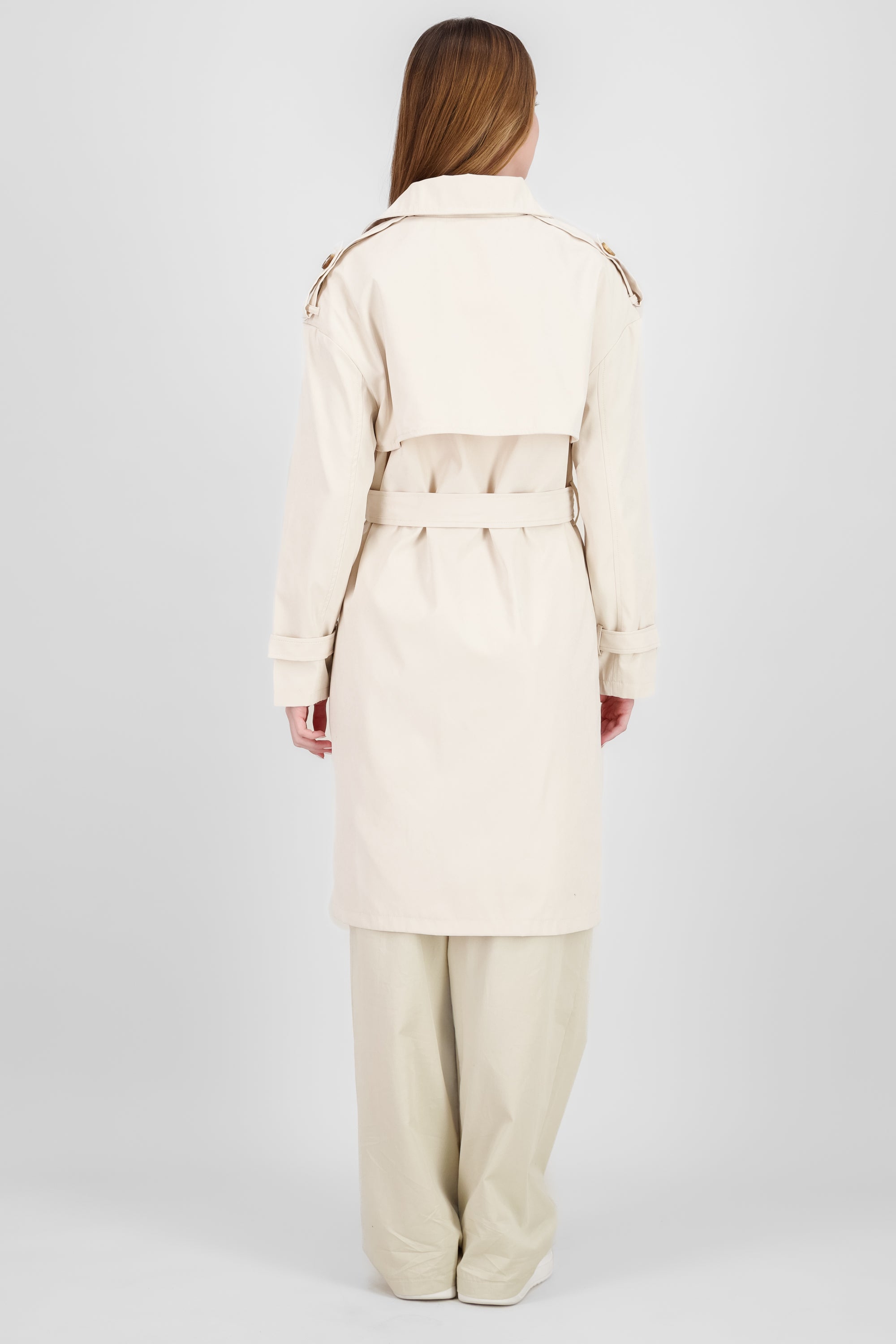 Solid Buttoned Trench Coat IVORY