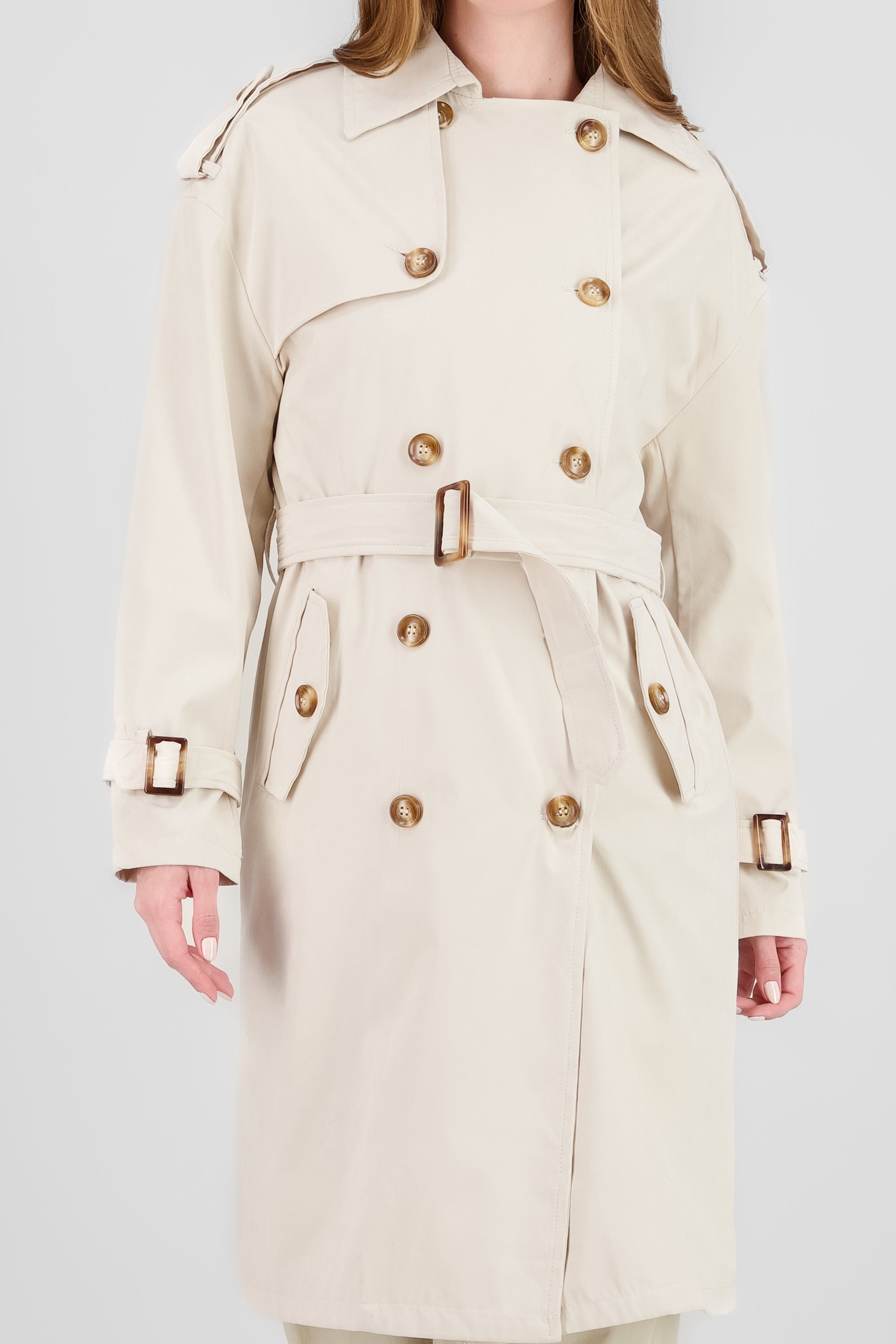 Solid Buttoned Trench Coat IVORY