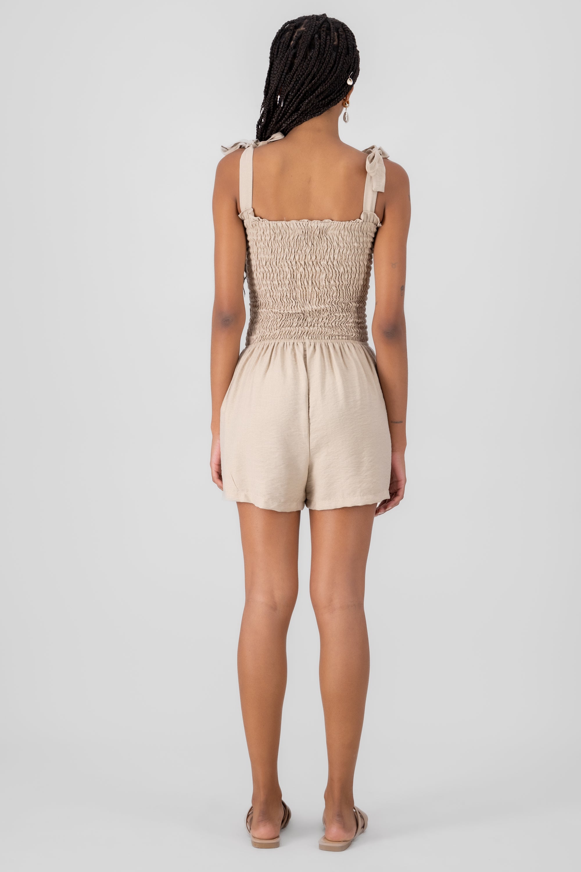 Strappy Romper With Smocked Detail BEIGE