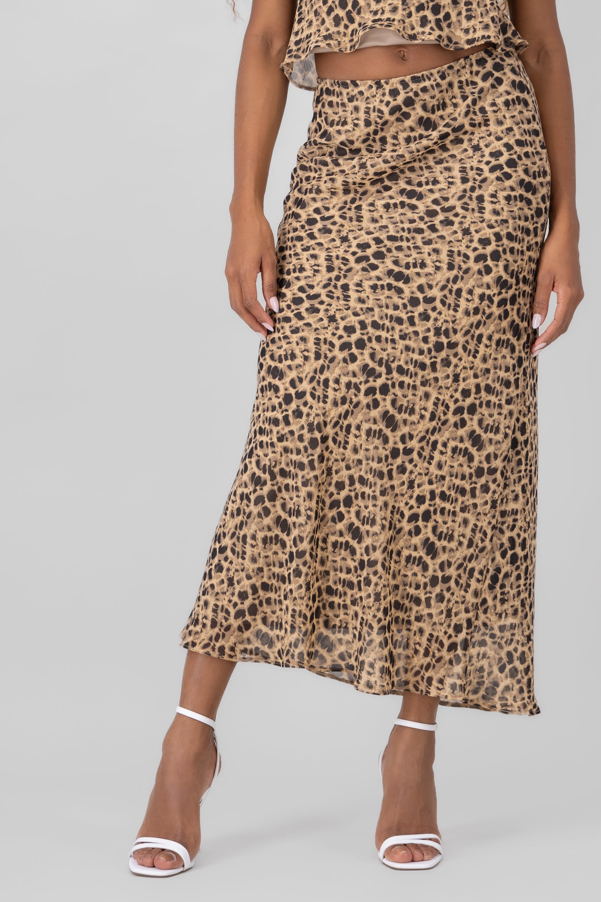 Animal Print Maxi Skirt BROWN COMBO